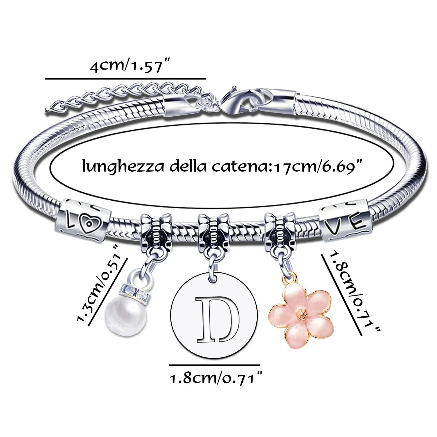 YJYJZX Iniziale Bracciale Con Donna Ragazza Amica Sorella Mamma Compleanno Natale Ispirazione Regali Regolabili Ciondolo Con Lettera A-Z Colore Argento Bracciale Gioielli per Donne Ragazze Regali (D) - immagine 6
