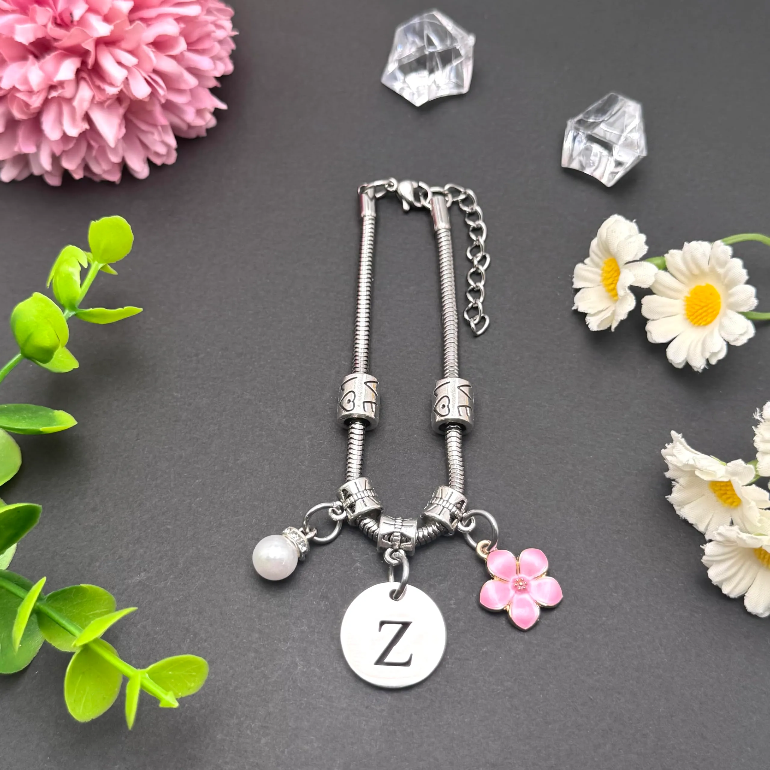 YJYJZX Iniziale Bracciale Con Donna Ragazza Amica Sorella Mamma Compleanno Natale Ispirazione Regali Regolabili Ciondolo Con Lettera A-Z Colore Argento Bracciale Gioielli per Donne Ragazze Regali (Z) - immagine 2