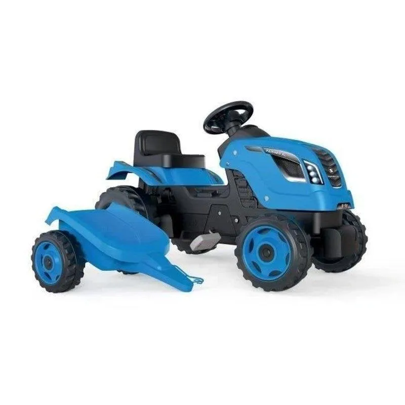 Trattore a pedali Smoby Farmer XL Blu con rimorchio smontabile - immagine 1