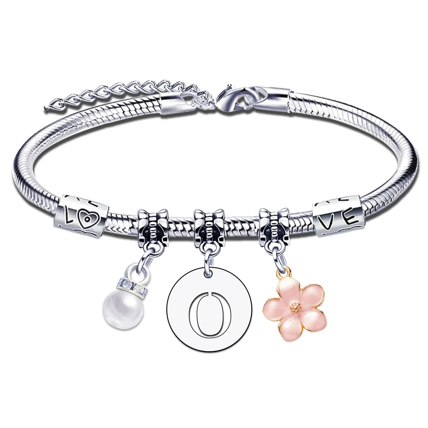 YJYJZX Iniziale Bracciale Con Donna Ragazza Amica Sorella Mamma Compleanno Natale Ispirazione Regali Regolabili Ciondolo Con Lettera A-Z Colore Argento Bracciale Gioielli per Donne Ragazze Regali (O) - immagine 1