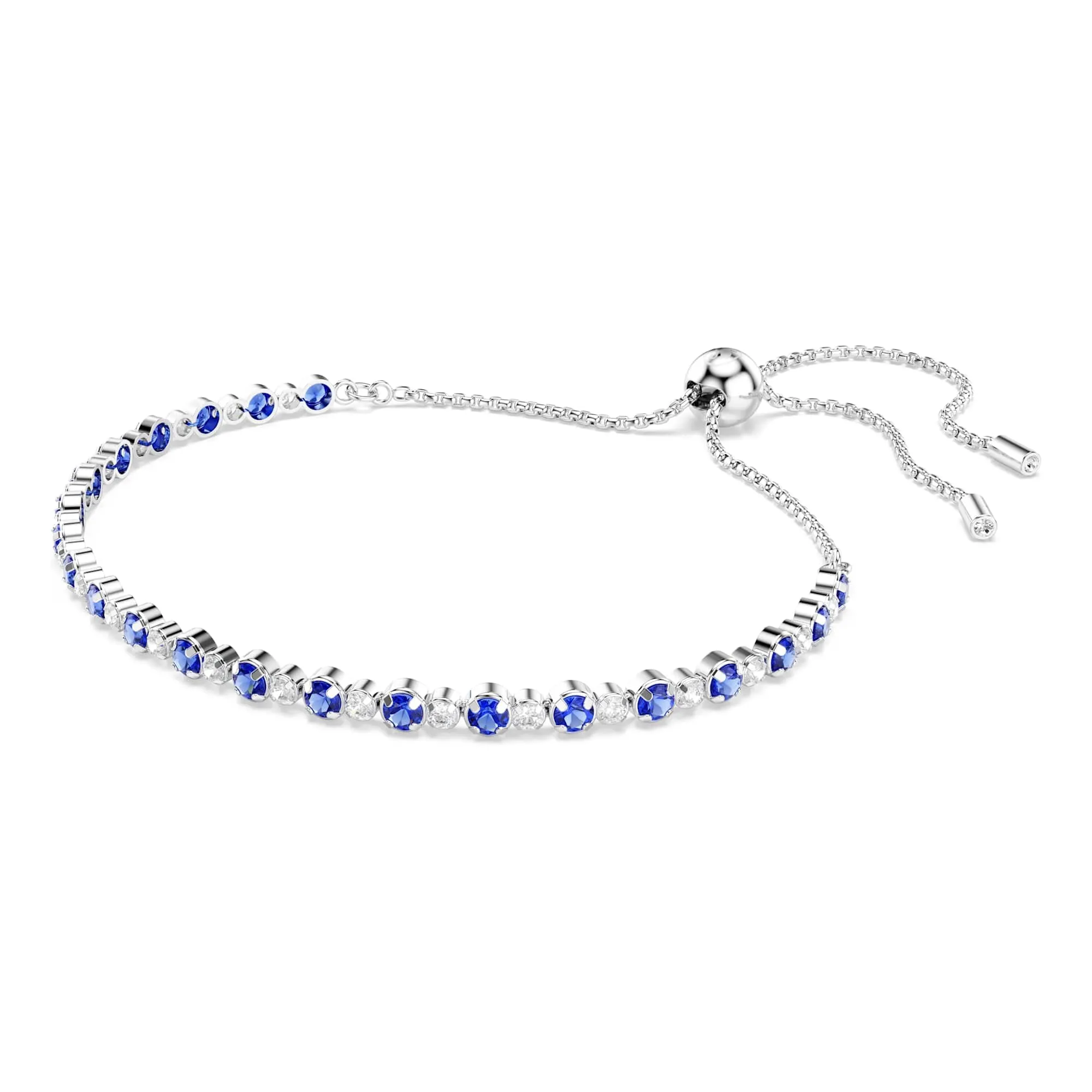 Swarovski Matrix Bracciale Tennis, Gioiello Versatile con Zirconia Trasparenti e Blu, Pietre a Tagli Arrotondati Misti, Chiusura a Scorrimento, Placcatura in Tonalità Rodio, 24 cm, 0,3 cm - immagine 2