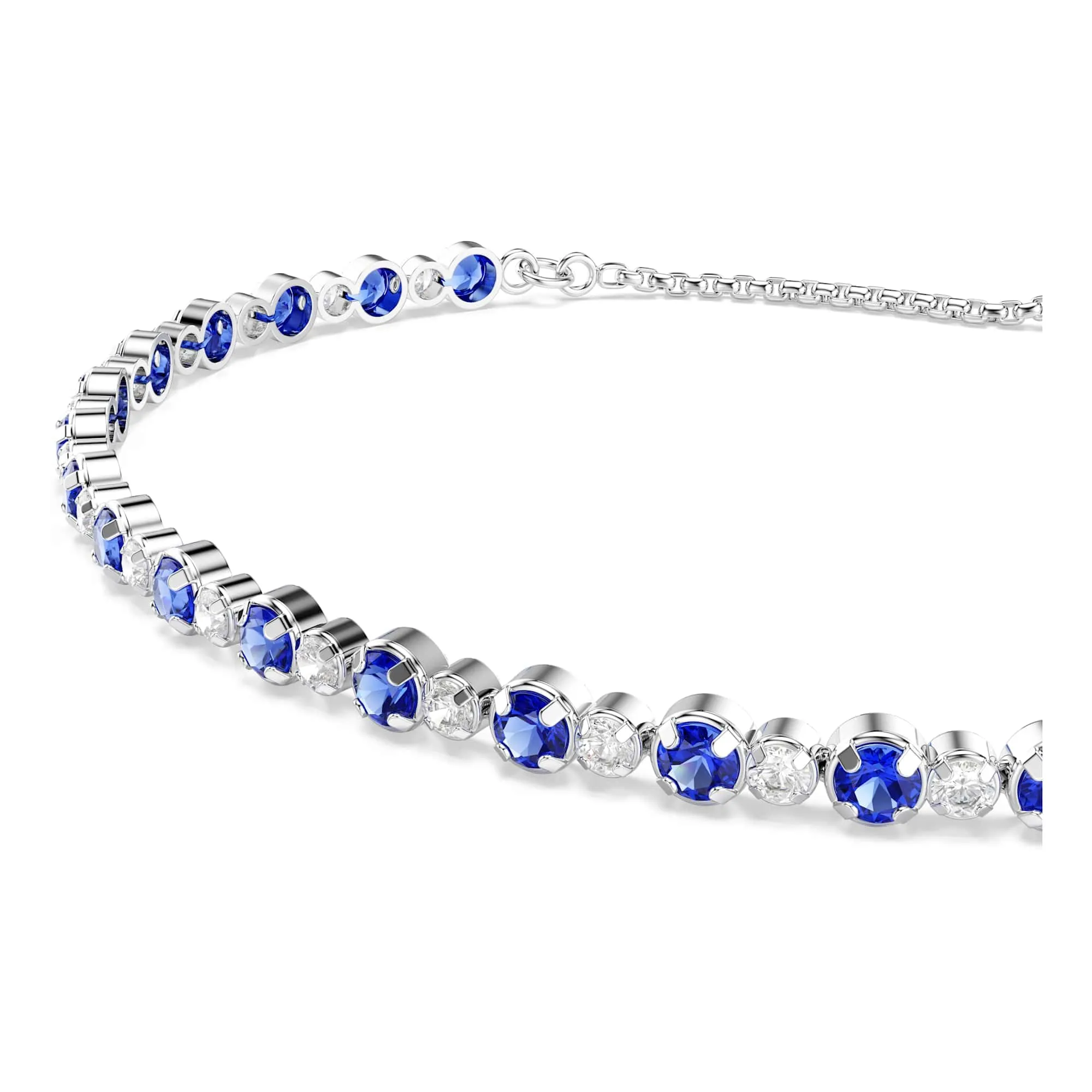Swarovski Matrix Bracciale Tennis, Gioiello Versatile con Zirconia Trasparenti e Blu, Pietre a Tagli Arrotondati Misti, Chiusura a Scorrimento, Placcatura in Tonalità Rodio, 24 cm, 0,3 cm - immagine 4
