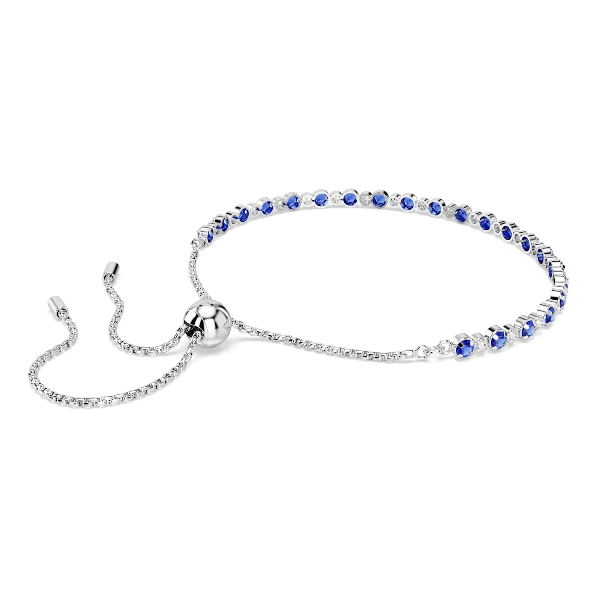 Swarovski Matrix Bracciale Tennis, Gioiello Versatile con Zirconia Trasparenti e Blu, Pietre a Tagli Arrotondati Misti, Chiusura a Scorrimento, Placcatura in Tonalità Rodio, 24 cm, 0,3 cm - immagine 5
