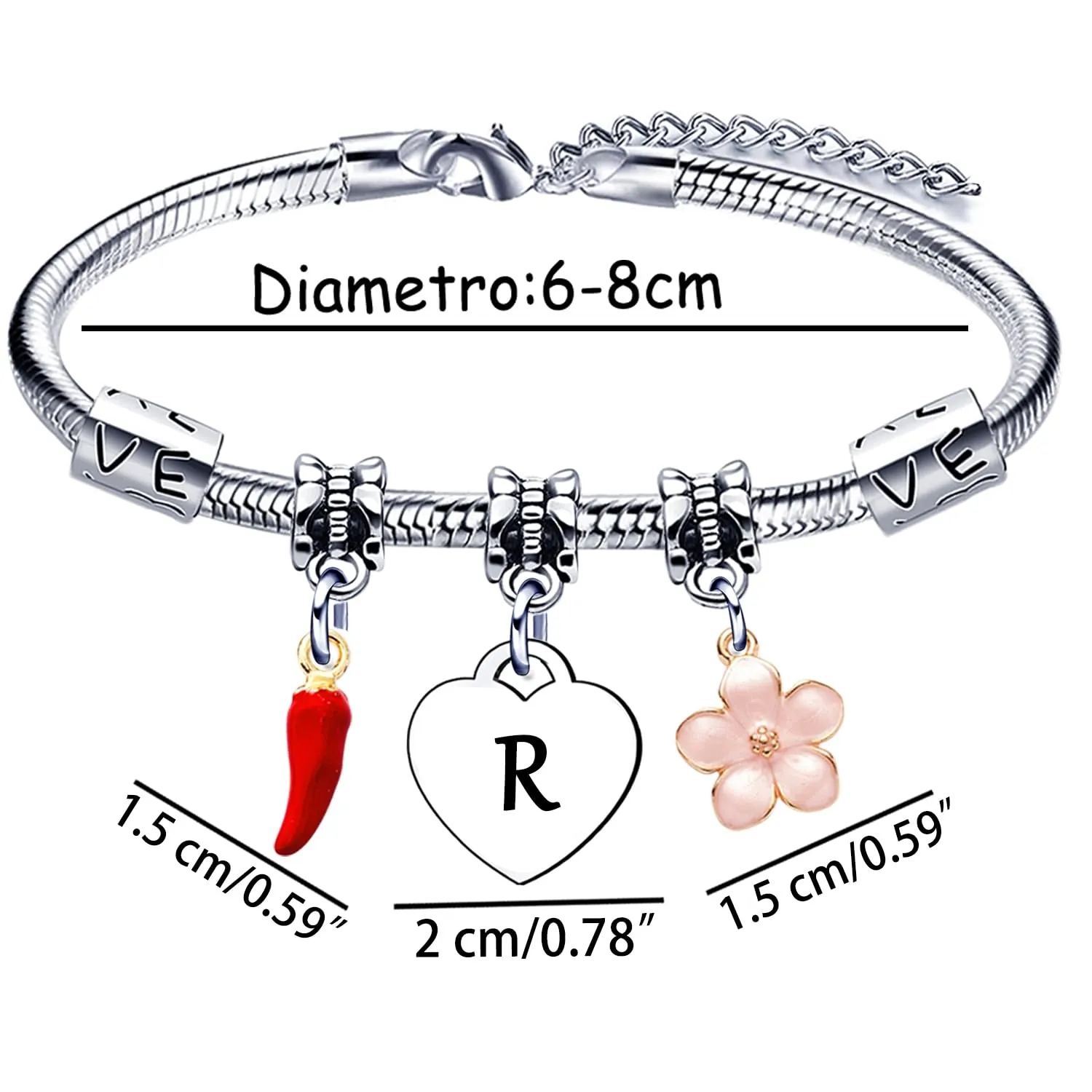 GUOYU Bracciale con Lettera Iniziale R,Bracciale Braccialetto Donna,Regalo Natale per Amica Collega Mamma Nonna Sorella, Regalo Compleanno Laurea Donna - immagine 2