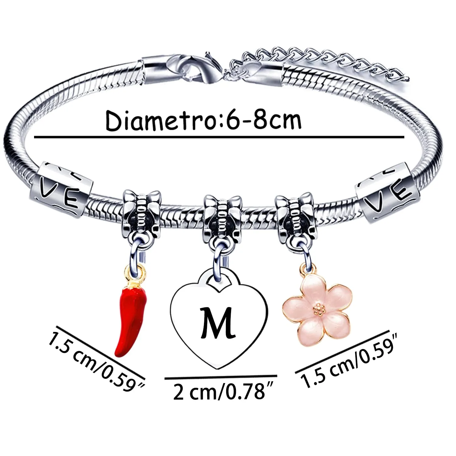 GUOYU Bracciale con Lettera Iniziale M,Bracciale Braccialetto Donna,Regalo Natale per Amica Collega Mamma Nonna Sorella, Regalo Compleanno Laurea Donna - immagine 2