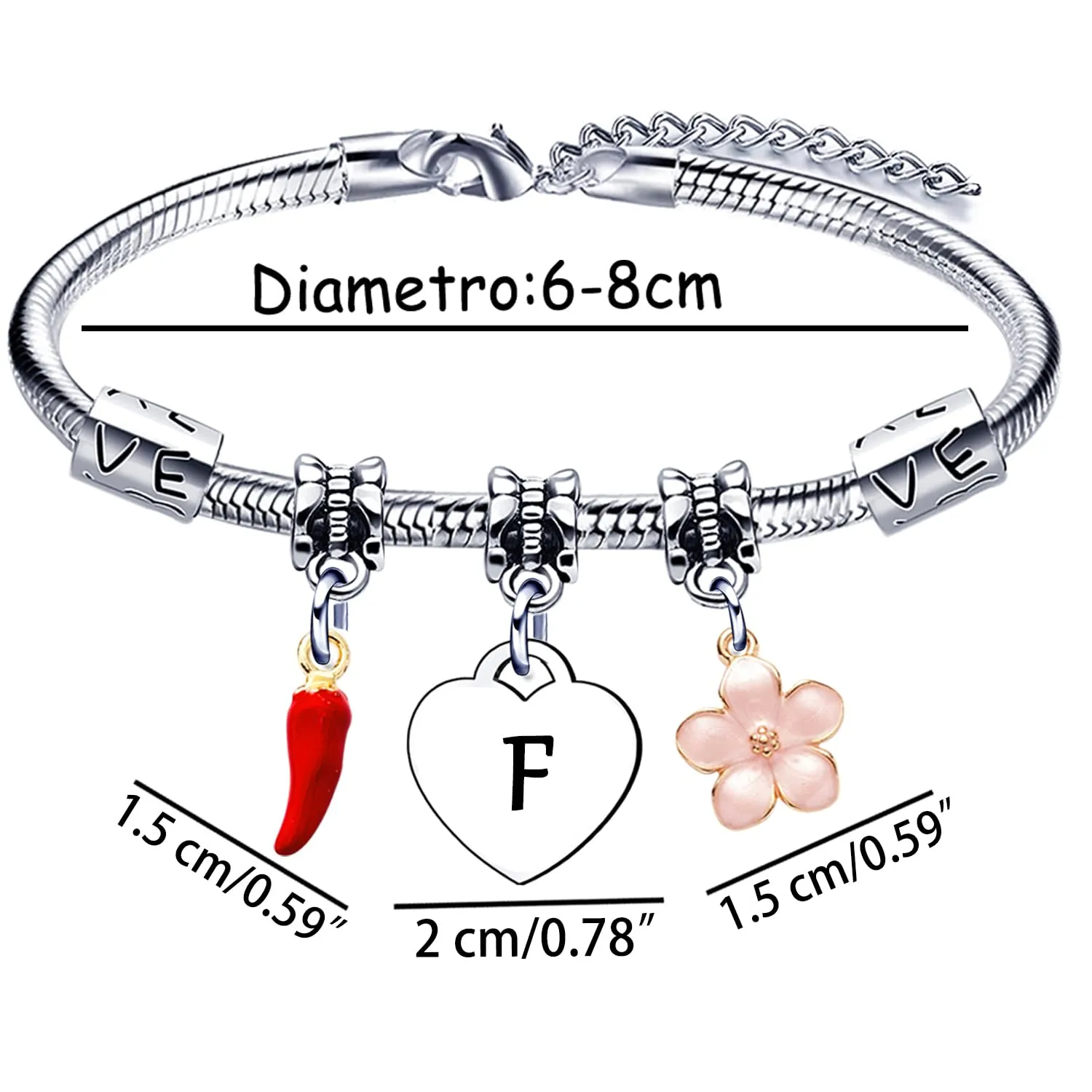 GUOYU Bracciale con Lettera Iniziale F,Bracciale Braccialetto Donna, Regalo Donna Compleanno,Regalo Natale per Amica Collega Coppia Mamma Sorella Zia Nipote Figlia (F) - immagine 2