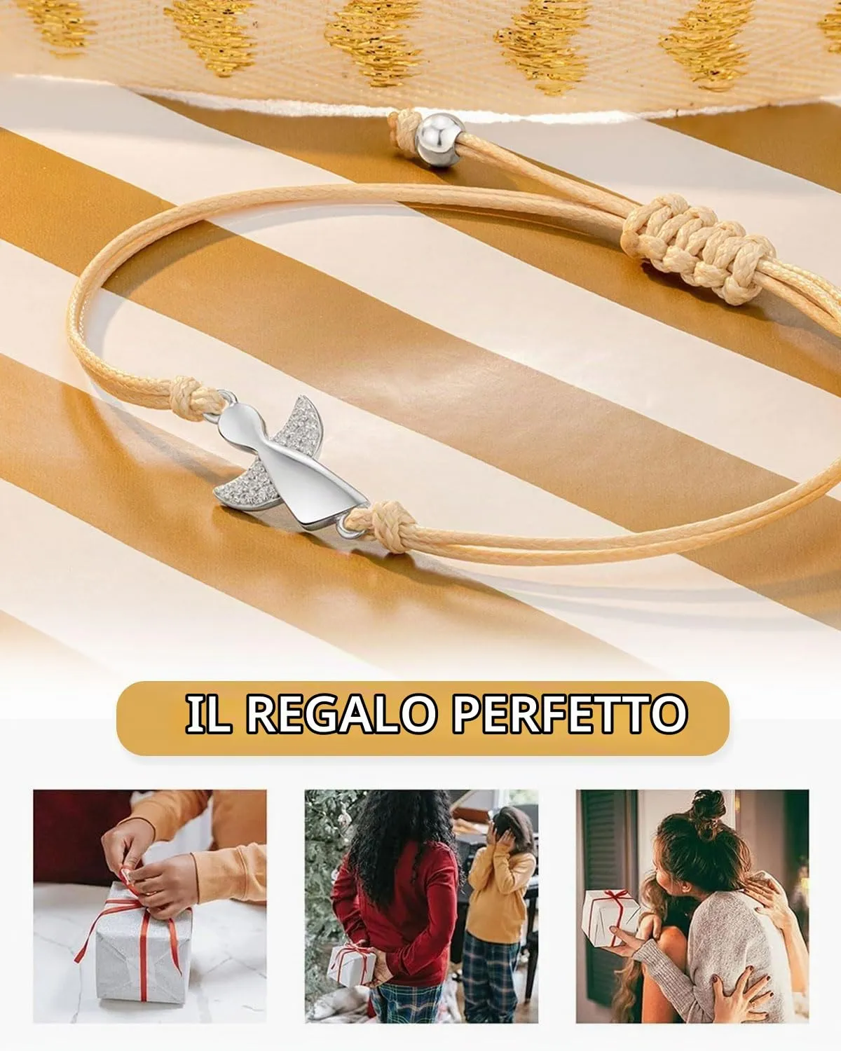CULEB 1 Pezzo Bracciale Angelo Custode in Argento,Bracciale Portafortuna con Cordoncino Intrecciato Regolabile, Regalo per Cresima, Battesimo e Comunione per Ragazze Ragazzo Donne - immagine 6