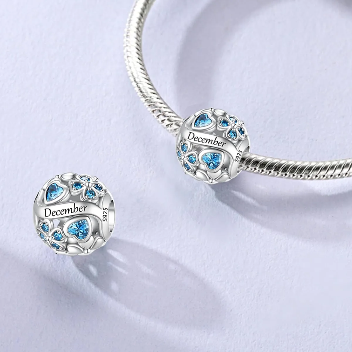 LNQOBU Birthstone Charms per Braccialetti, 925 Argento Sterling Perline di Fascino a Forma di Cuore con trifoglio Portafortuna, Ciondolo d'amore, Regalo di Compleanno per le Donne - immagine 3