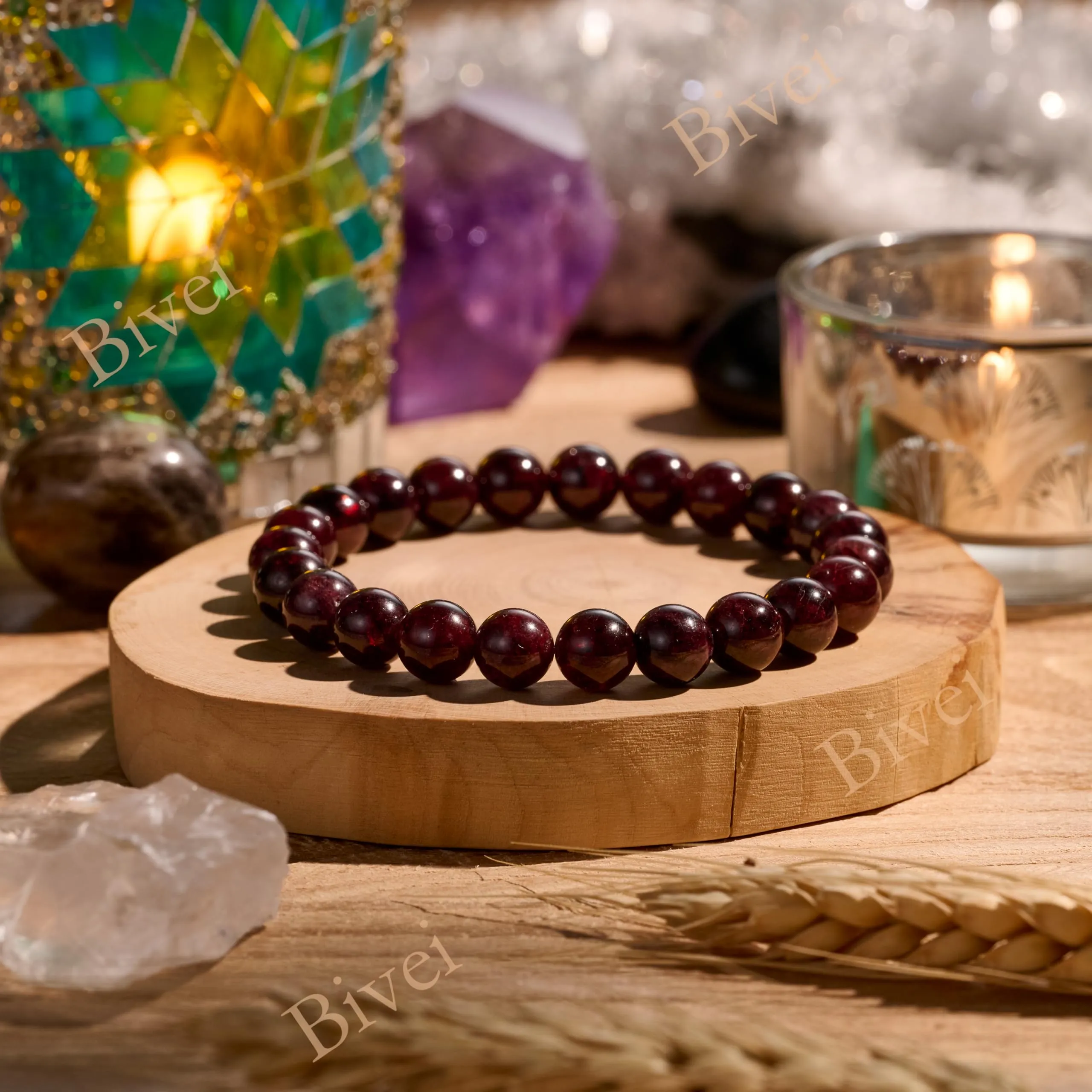 Bivei Bracciale Donna Pietre Naturali Granato 8 mm, 17 cm - immagine 4