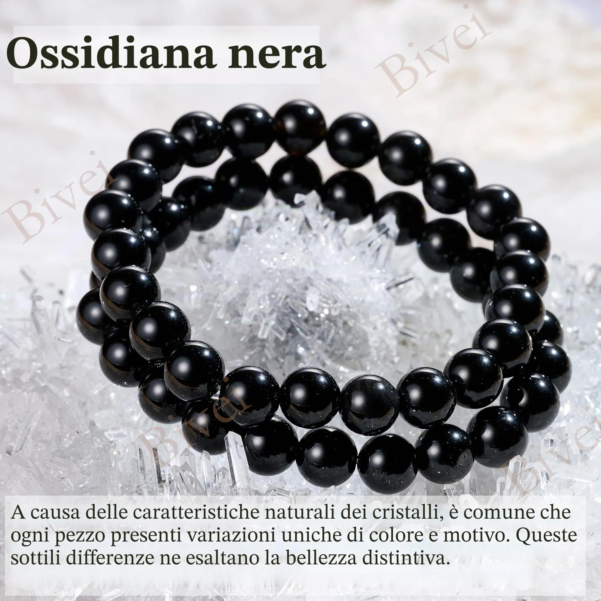 Bivei Bracciale Donna Pietre Naturali Ossidiana Nera 8 mm, 21 cm - immagine 5