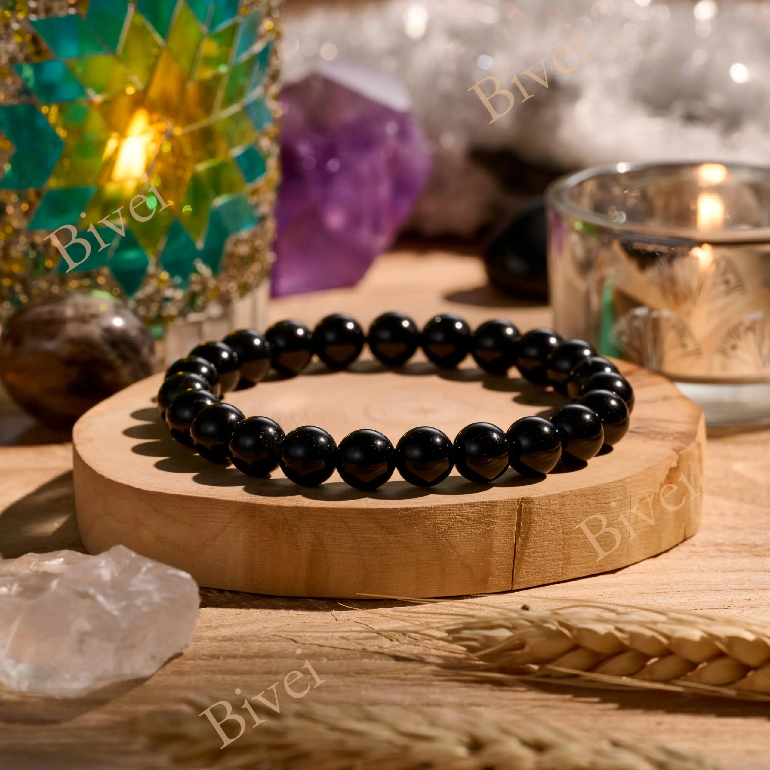 Bivei Bracciale Donna Pietre Naturali Tormalina Nera 8 mm, 21 cm - immagine 4