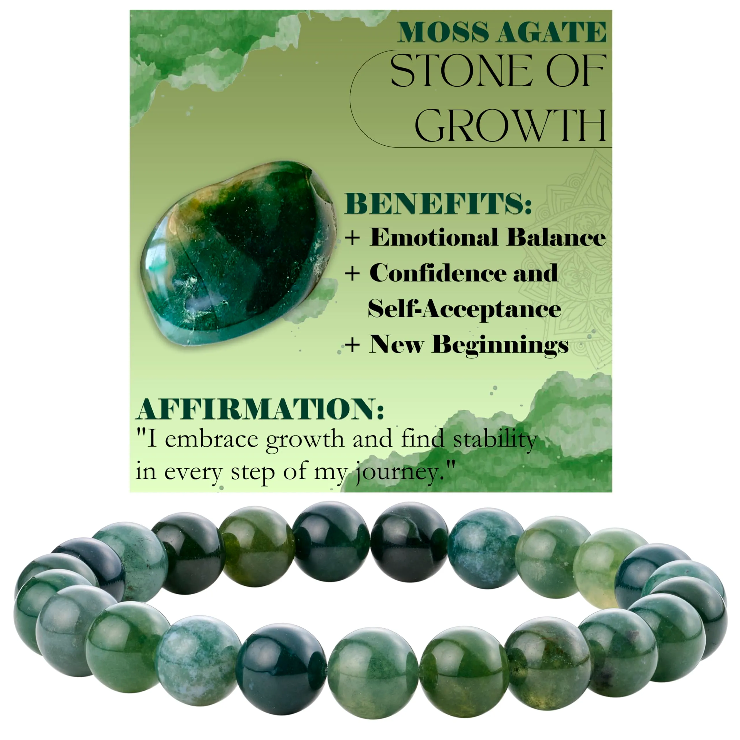 Bivei Bracciale Donna Pietre Naturali Agata Muschiata 8 mm, 17 cm - immagine 1