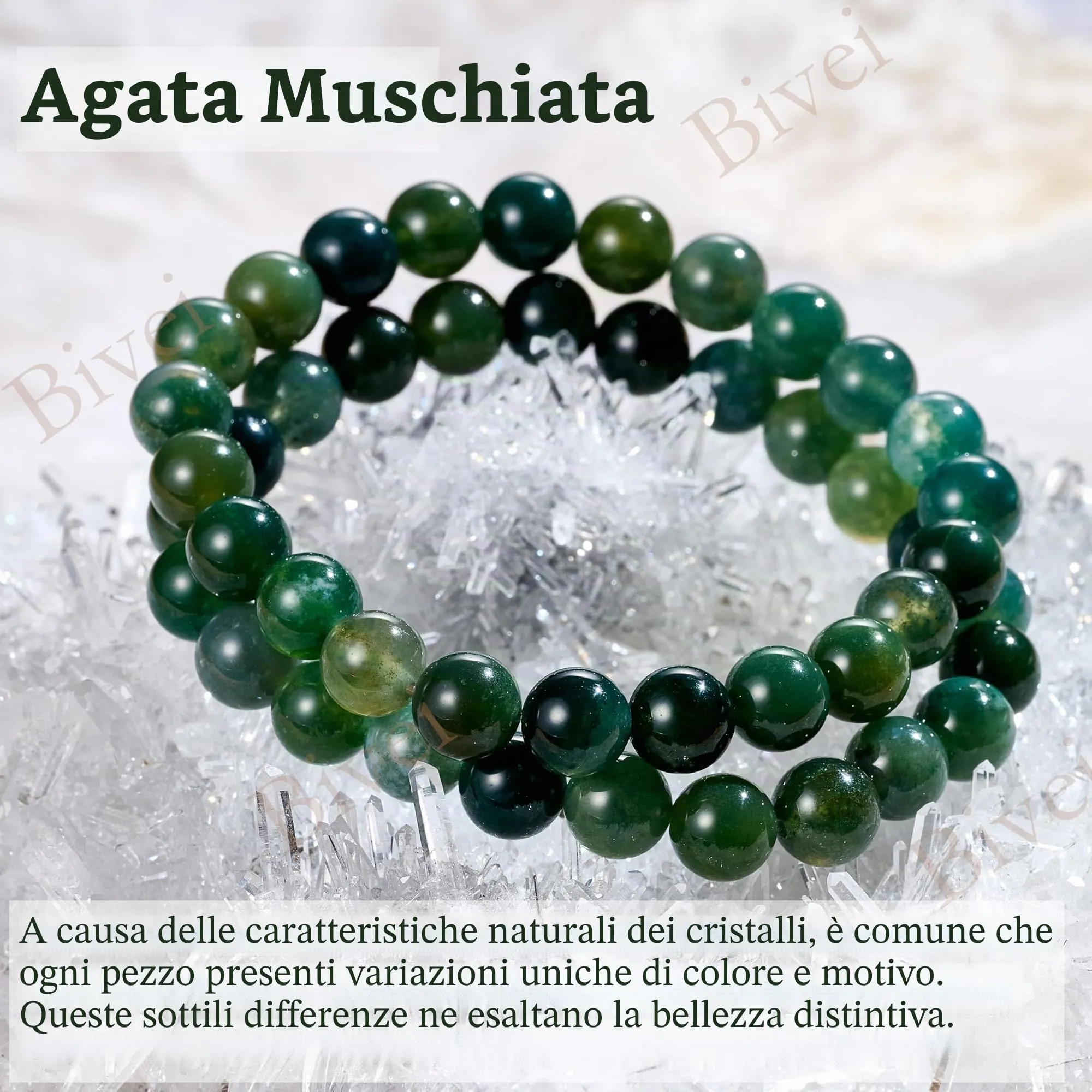 Bivei Bracciale Donna Pietre Naturali Agata Muschiata 8 mm, 17 cm - immagine 5
