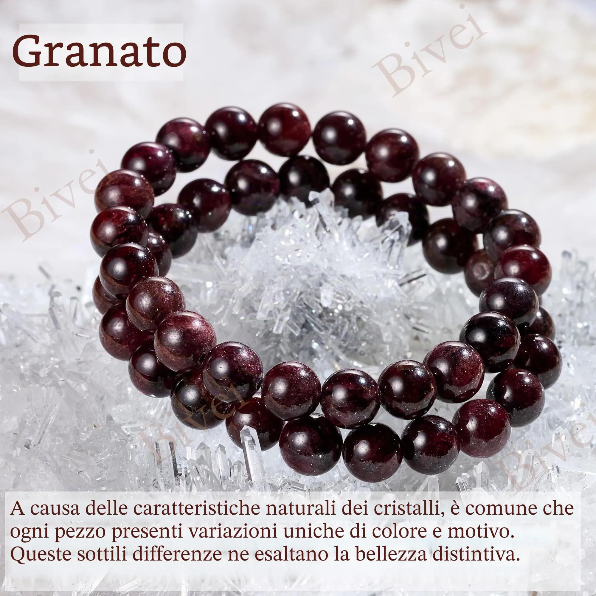 Bivei Bracciale Donna Pietre Naturali Granato 8 mm, 21 cm - immagine 5