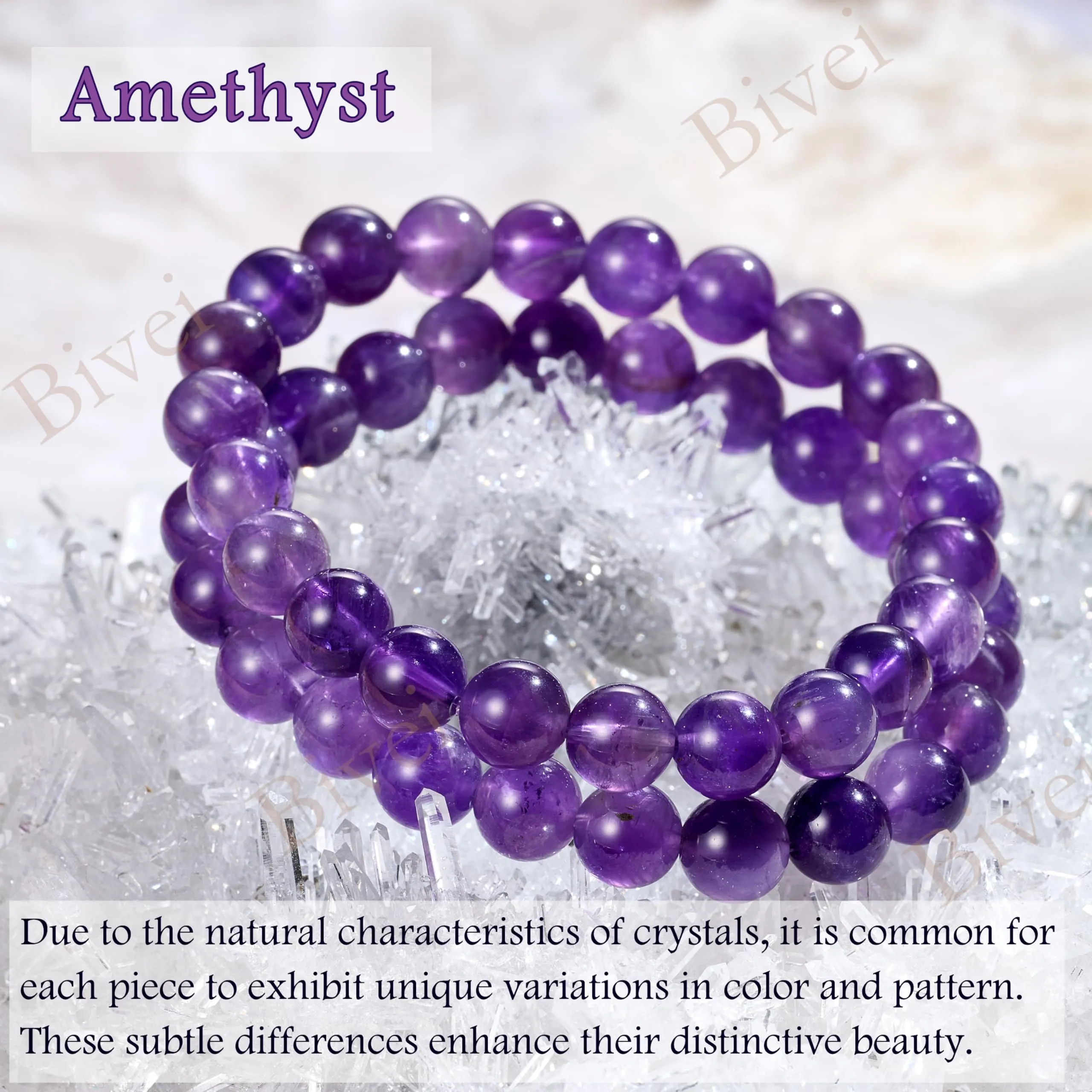 Bivei Bracciale Donna Pietre Naturali Ametista 8 mm, 17 cm - immagine 5