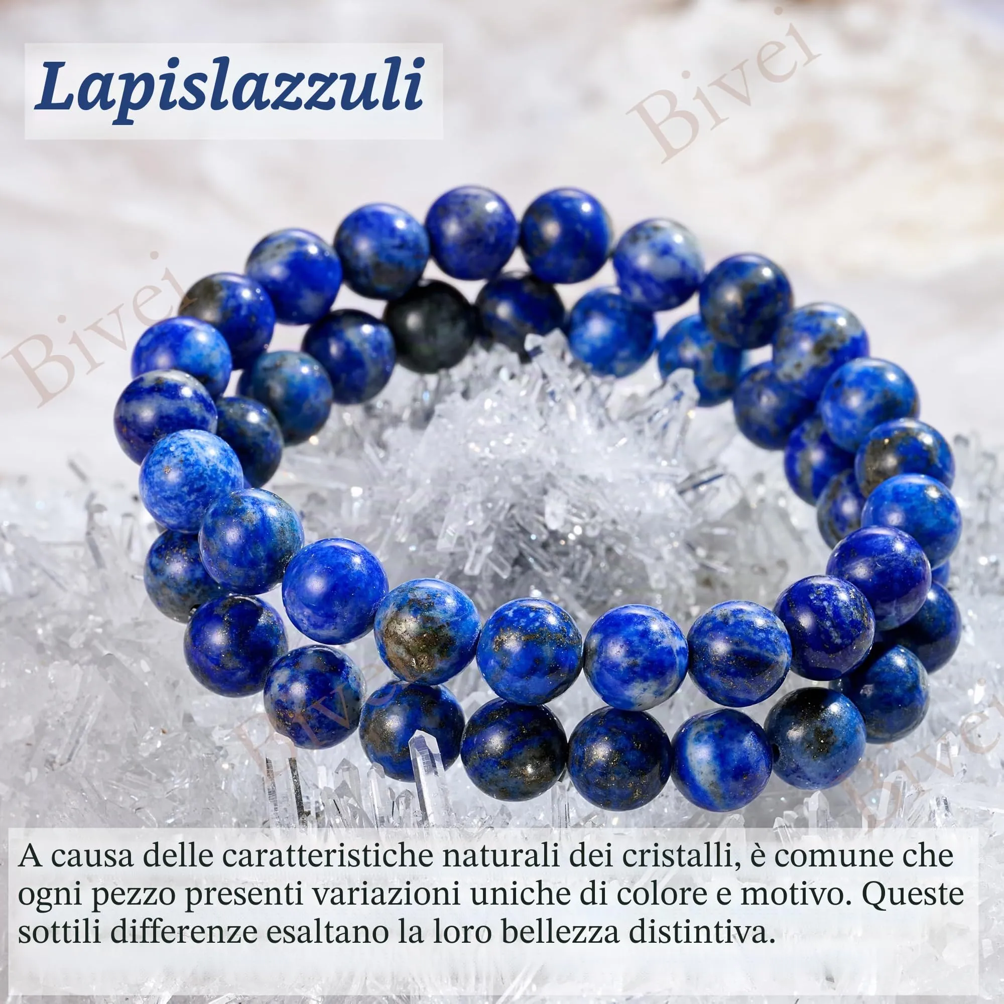 Bivei Bracciale Donna Pietre Naturali Lapislazzuli 8 mm, 21 cm - immagine 5