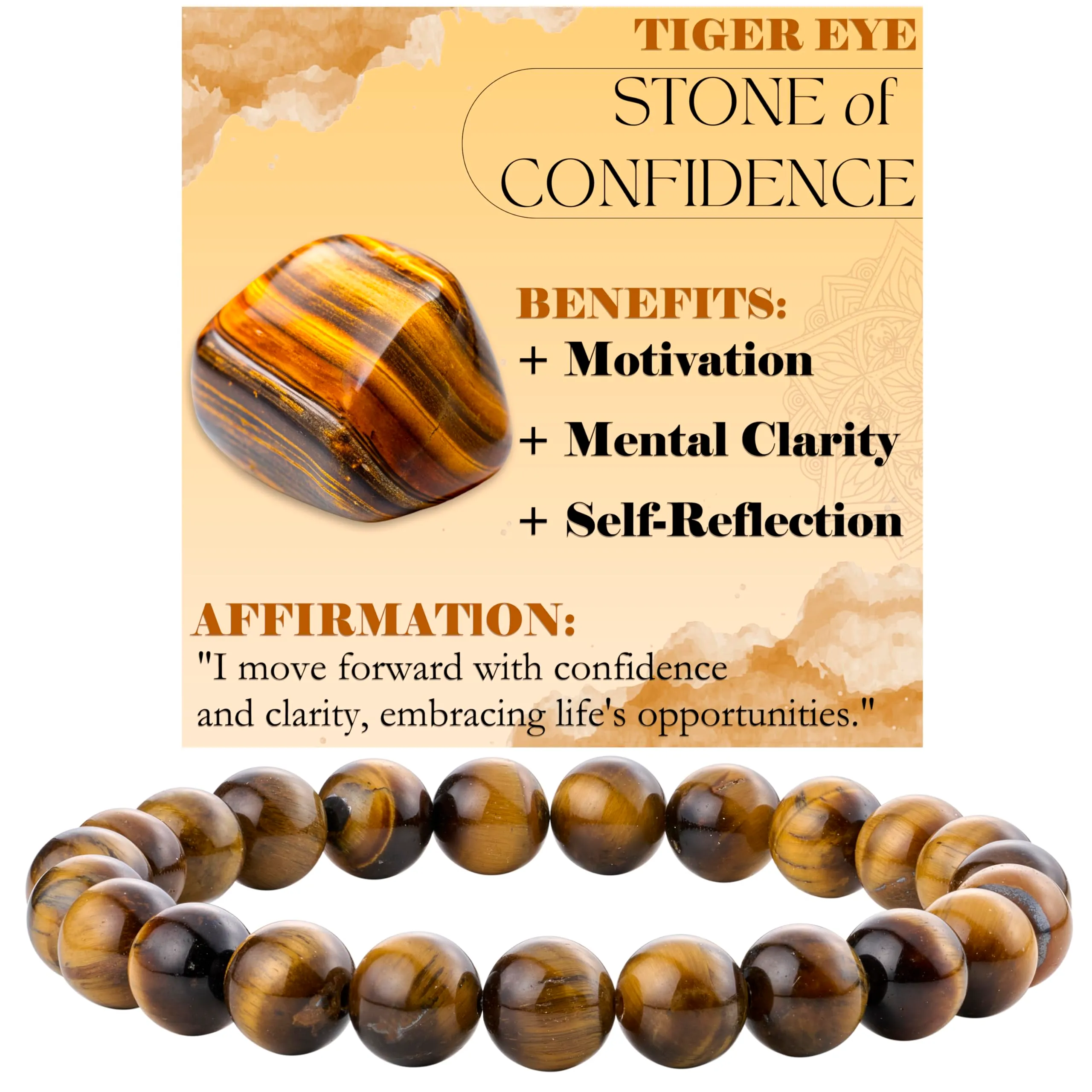 Bivei Bracciale Donna Pietre Naturali Occhio di Tigre 8 mm, 21 cm - immagine 1
