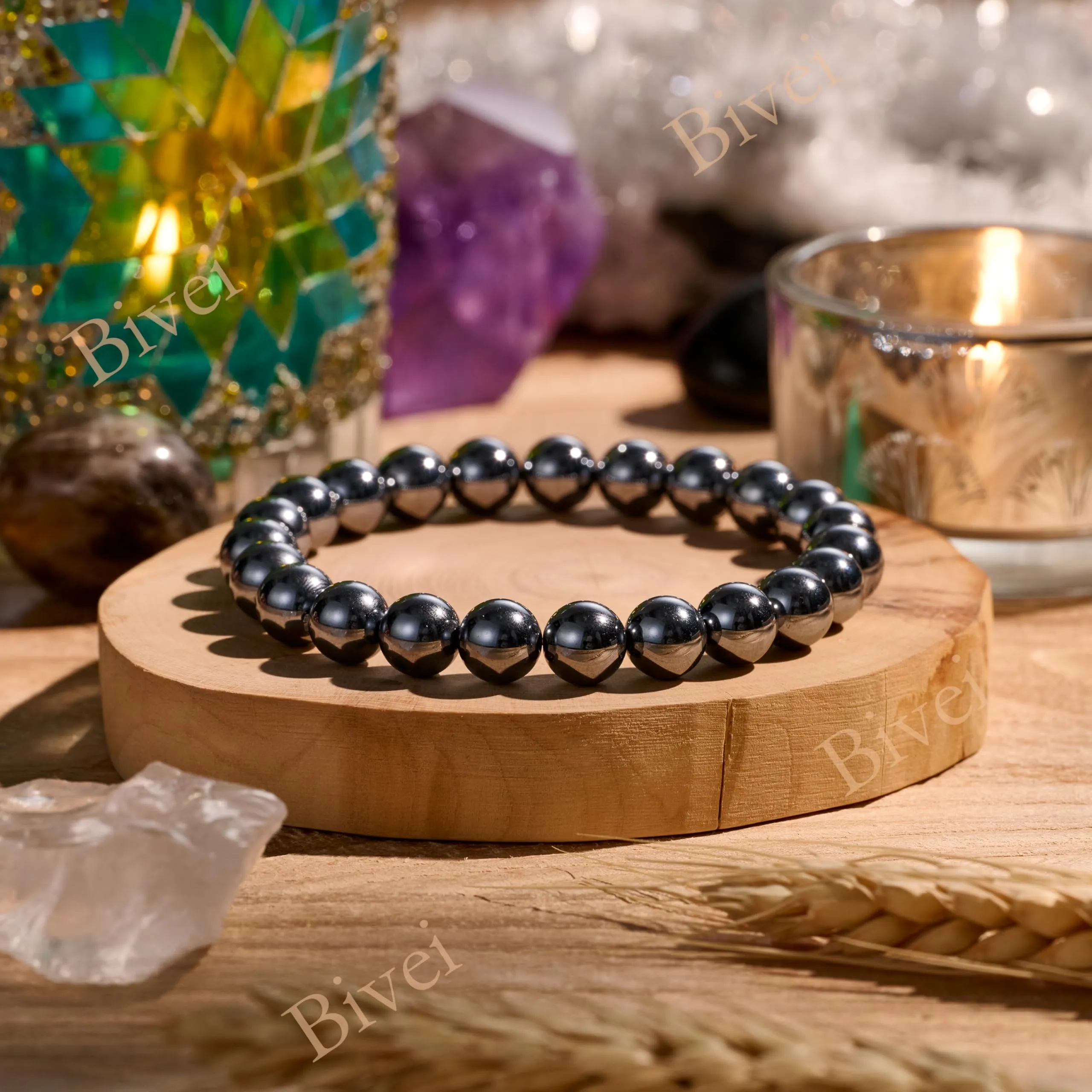 Bivei Bracciale Donna Pietre Naturali Terahertz 8 mm, 17 cm - immagine 4