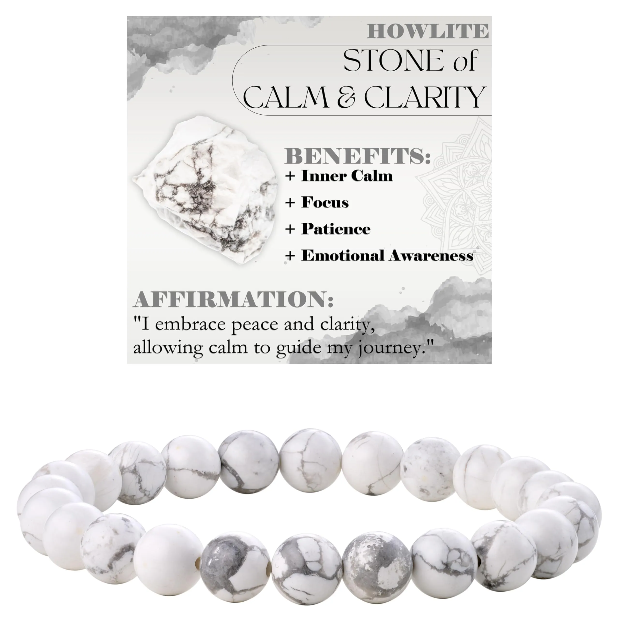 Bivei Bracciale Donna Pietre Naturali Howlite 8 mm, 21 cm - immagine 1