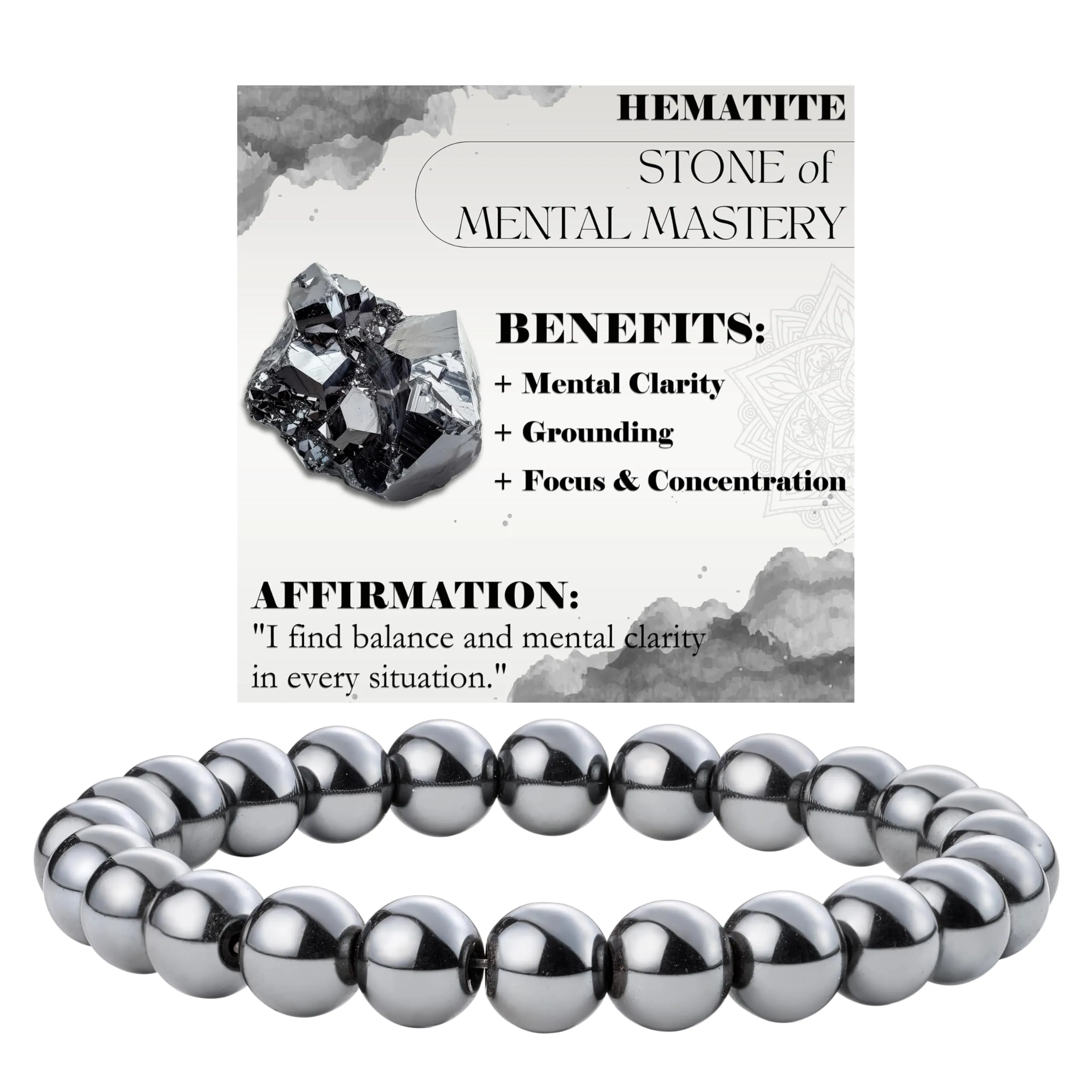 Bivei Bracciale Donna Pietre Naturali Ematite 8 mm, 17 cm - immagine 1