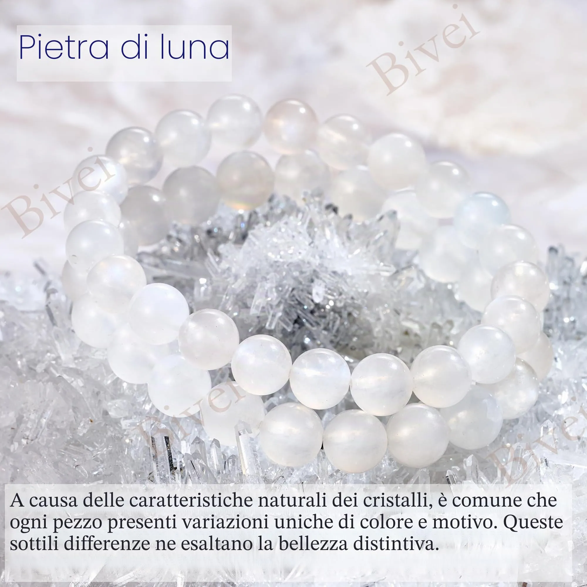 Bivei Bracciale Donna Pietre Naturali Pietra di Luna 8 mm, 21 cm - immagine 5