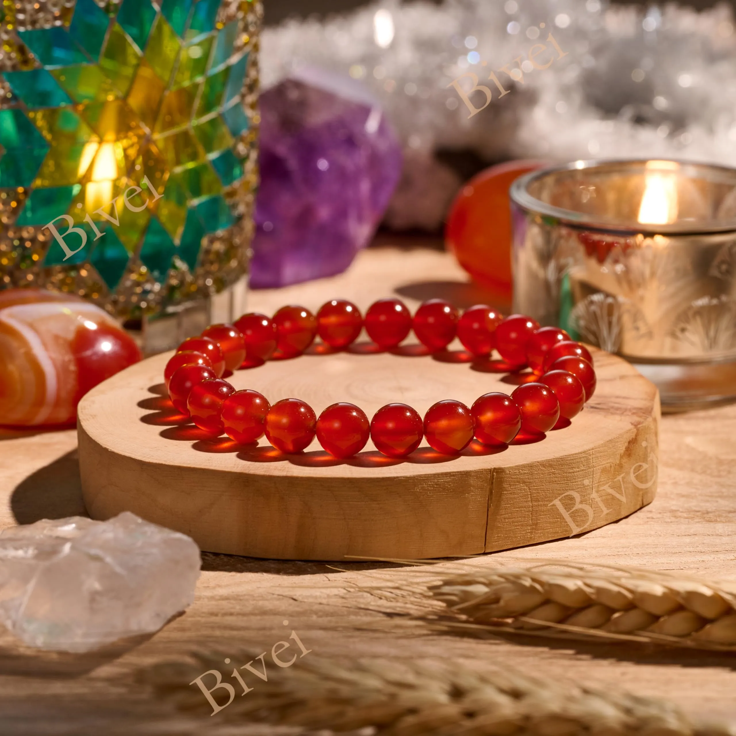 Bivei Bracciale Donna Pietre Naturali Corniola 8 mm, 17 cm - immagine 4