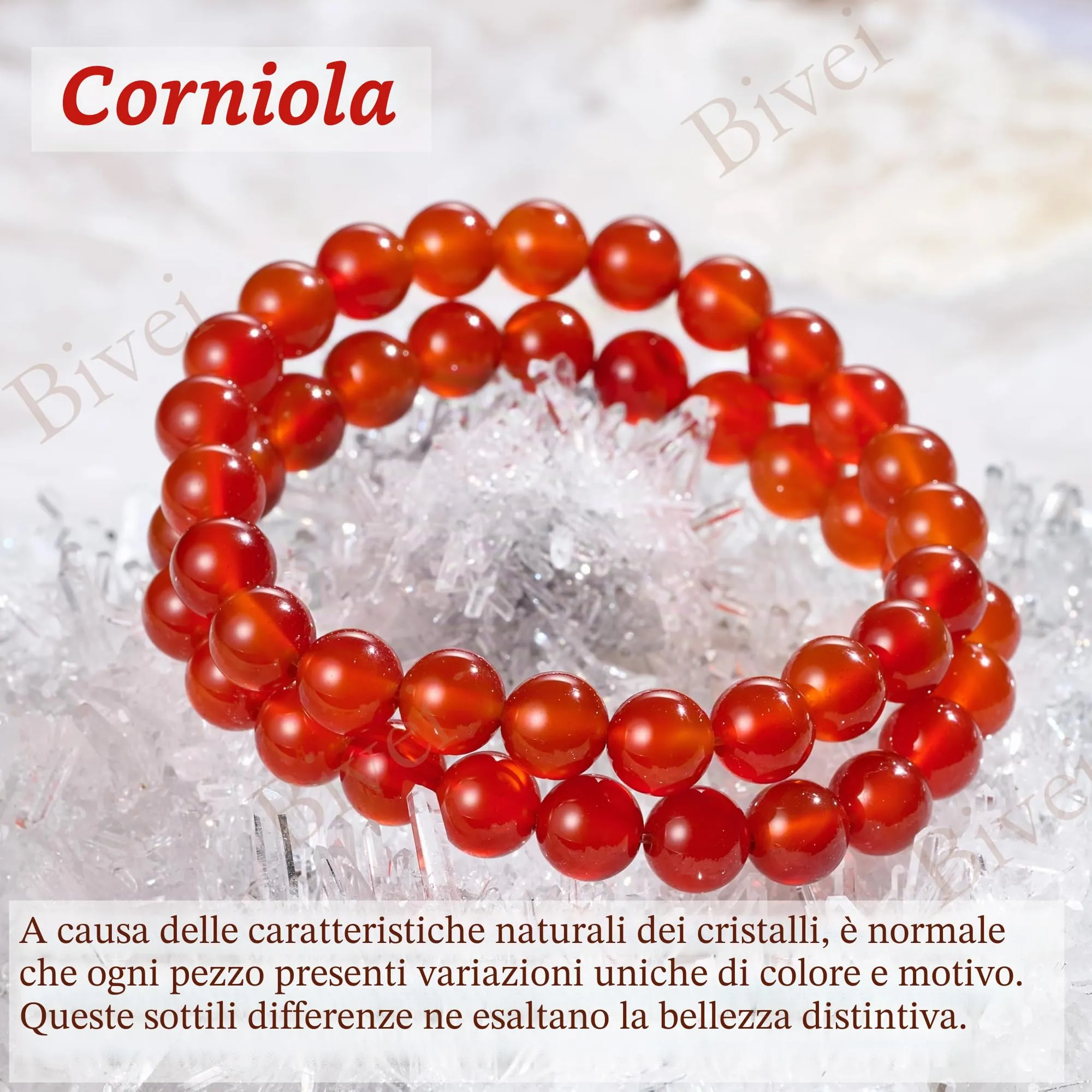 Bivei Bracciale Donna Pietre Naturali Corniola 8 mm, 17 cm - immagine 5