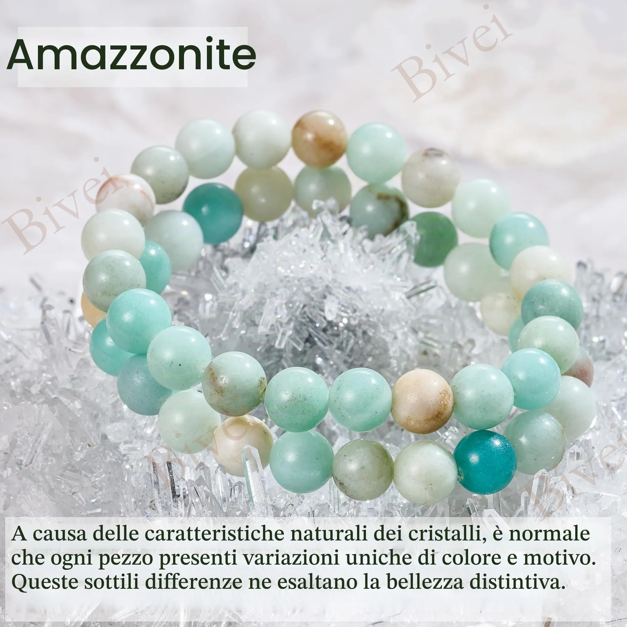 Bivei Bracciale Donna Pietre Naturali Amazzonite 8 mm, 21 cm - immagine 5