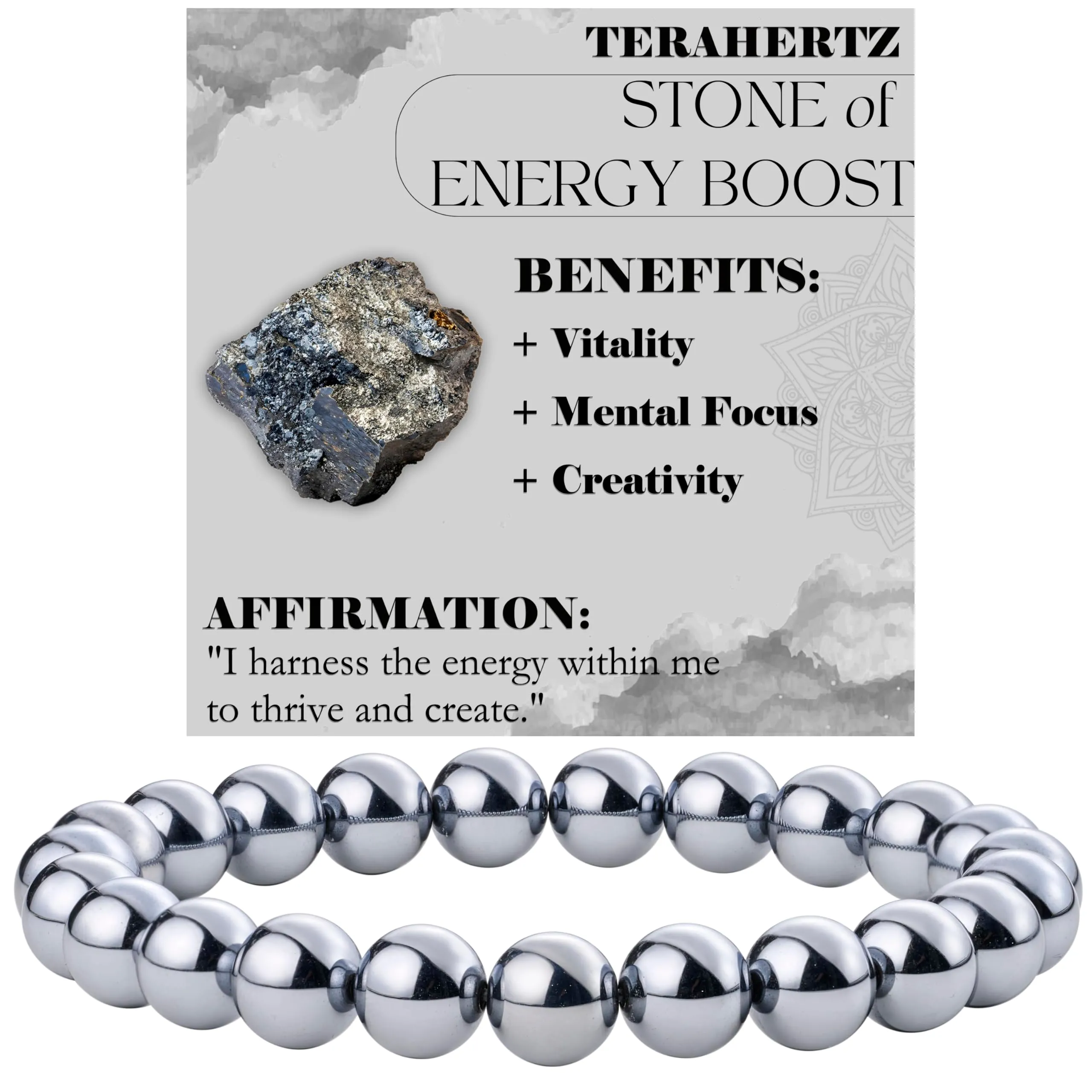 Bivei Bracciale Donna Pietre Naturali Terahertz 8 mm, 21 cm - immagine 1