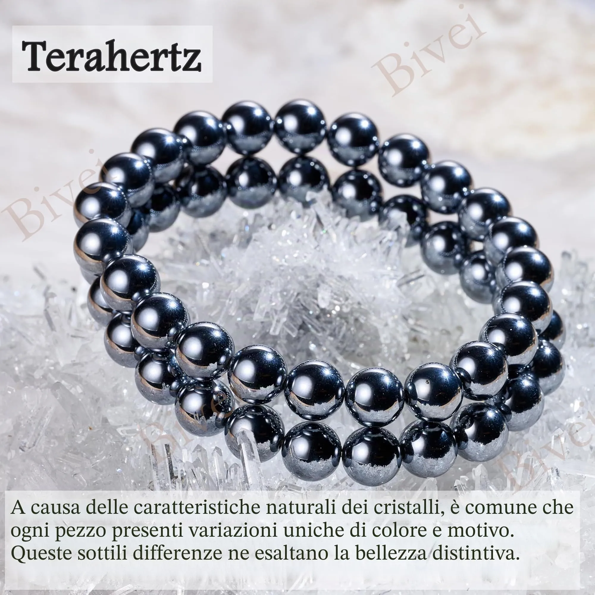 Bivei Bracciale Donna Pietre Naturali Terahertz 8 mm, 21 cm - immagine 5