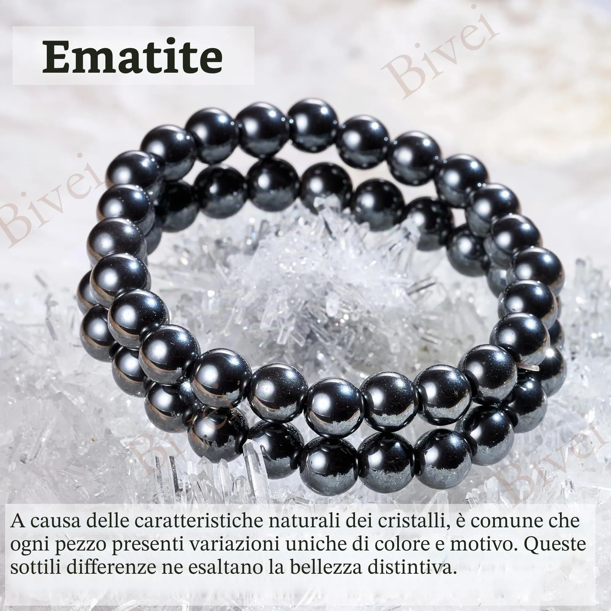 Bivei Bracciale Donna Pietre Naturali Ematite 8 mm, 21 cm - immagine 5