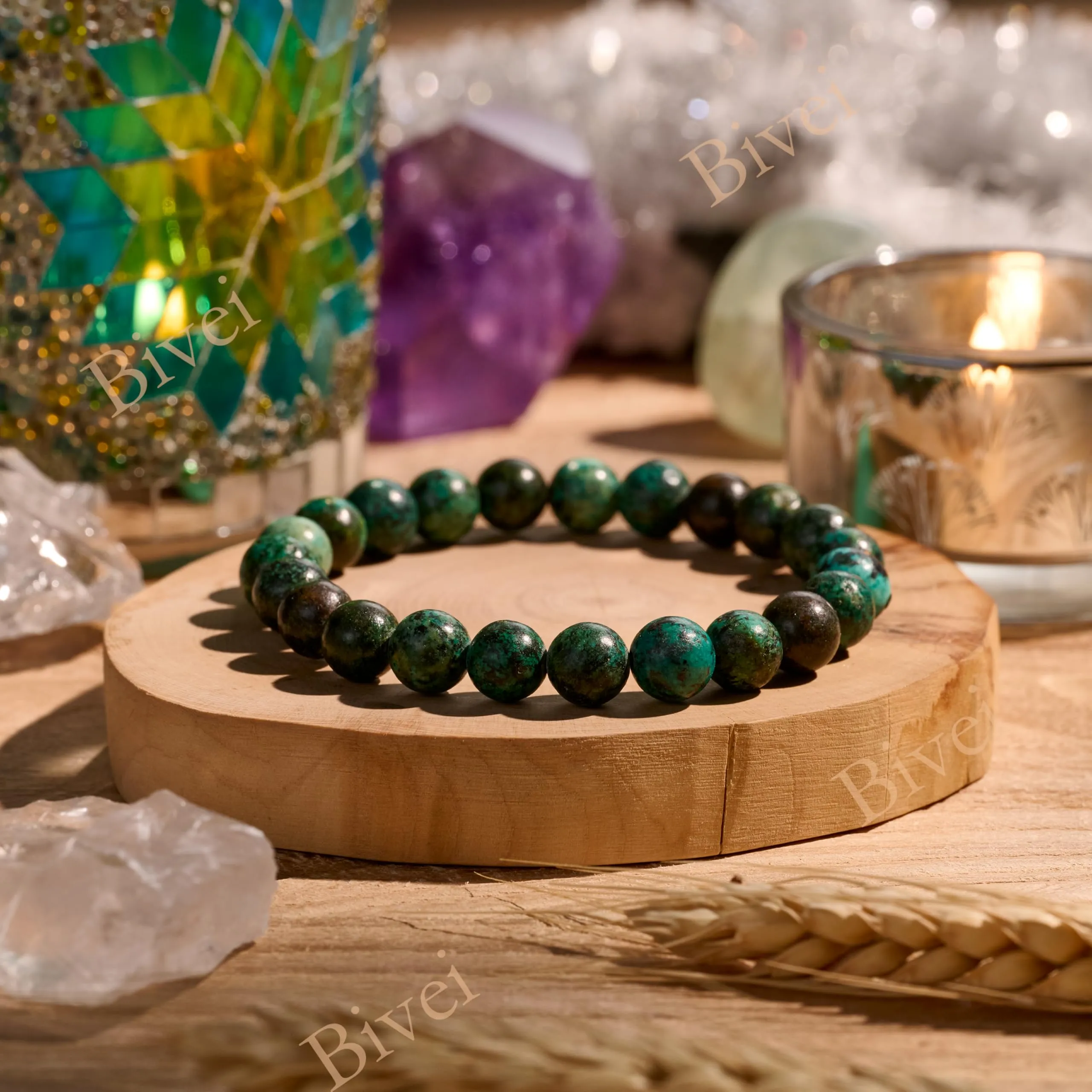 Bivei Bracciale Donna Pietre Naturali Turchese Africano 8 mm, 21 cm - immagine 4
