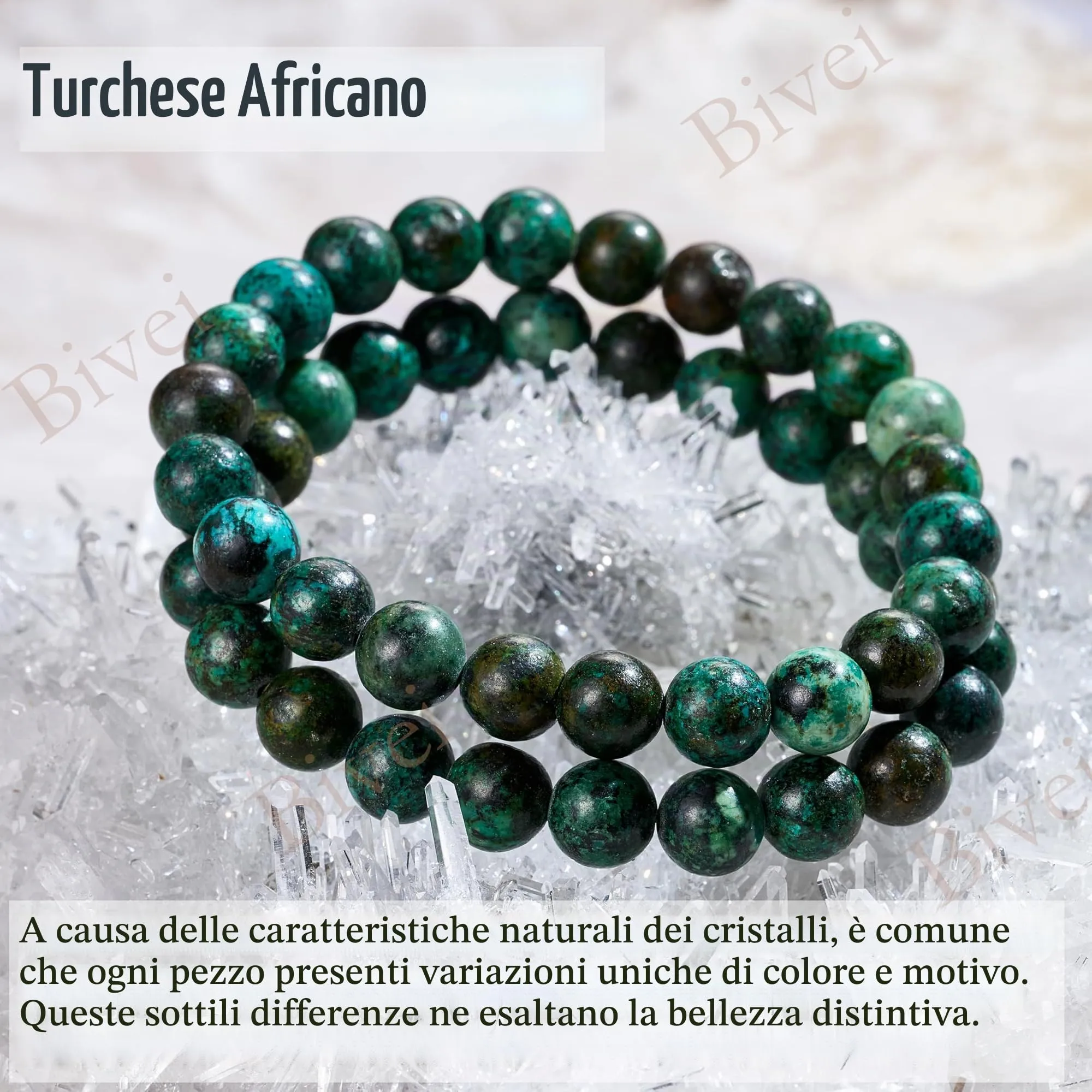 Bivei Bracciale Donna Pietre Naturali Turchese Africano 8 mm, 21 cm - immagine 5