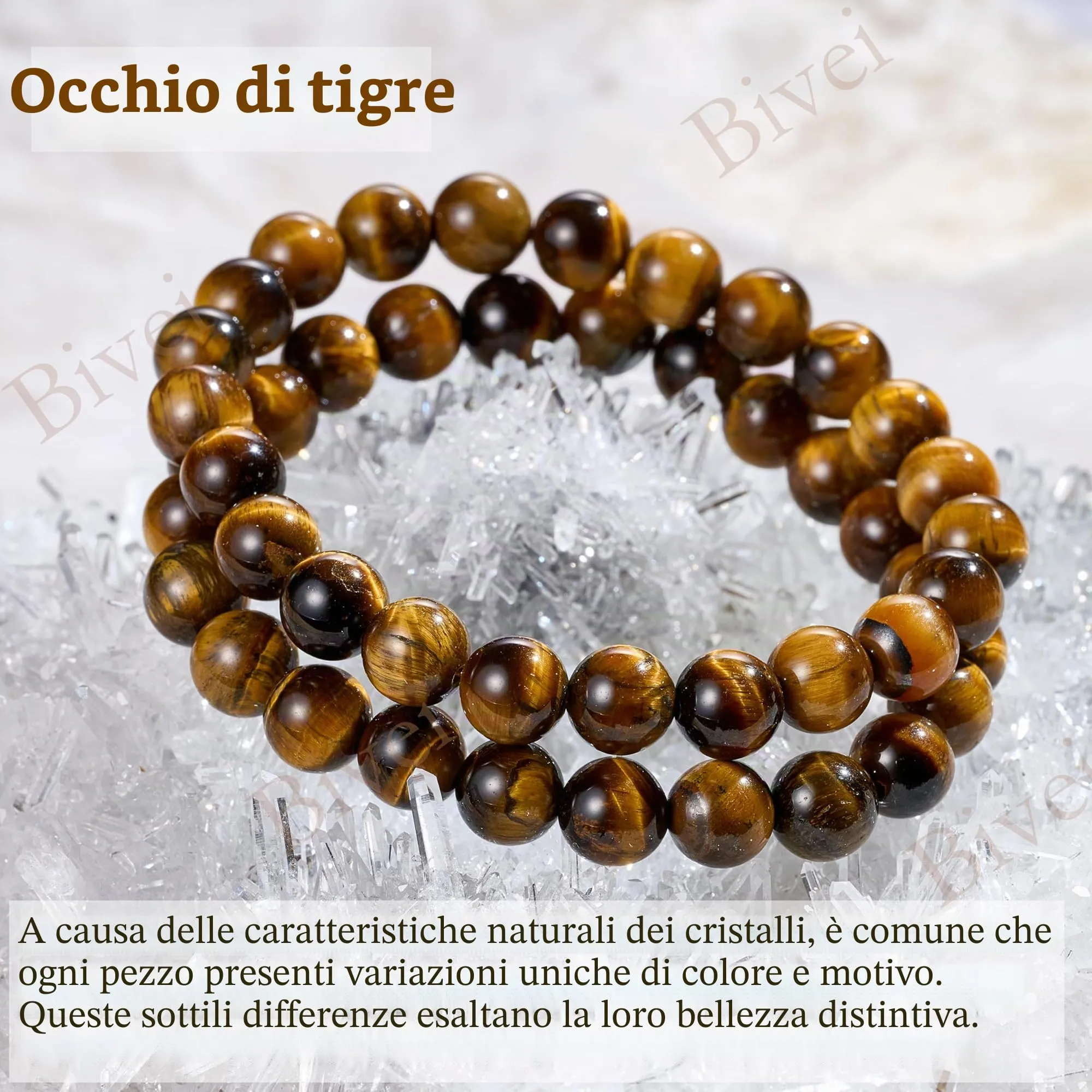 Bivei Bracciale Donna Pietre Naturali Occhio di Tigre 8 mm, 17 cm - immagine 5