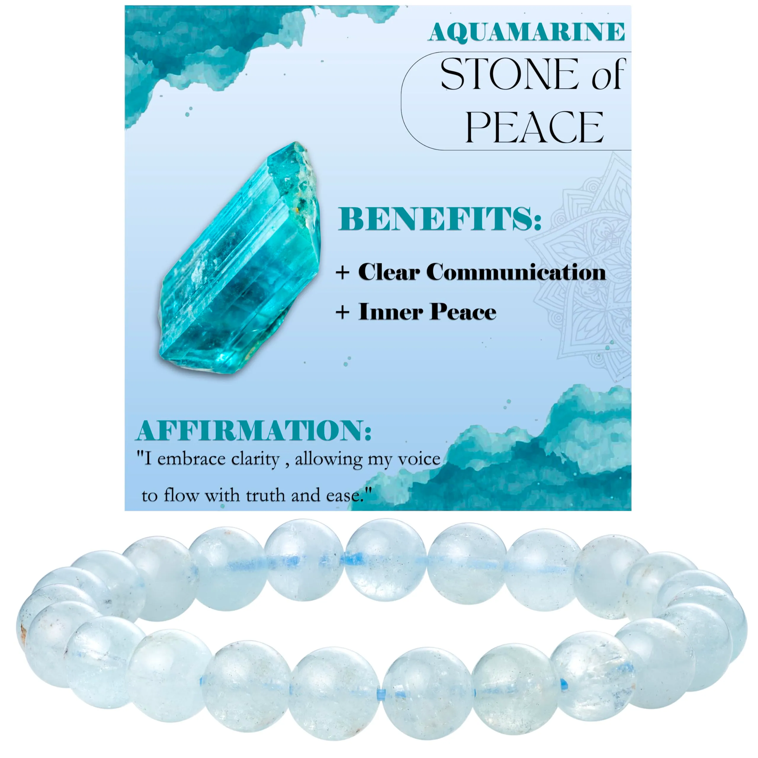 Bivei Bracciale Donna Pietre Naturali Acquamarina 8 mm, 21 cm - immagine 1