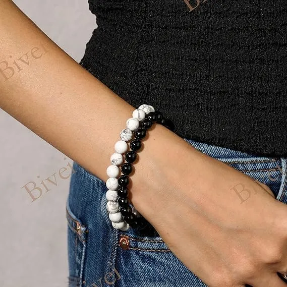 Bivei Bracciale Donna Pietre Naturali Howlite 8 mm, 17 cm - immagine 2