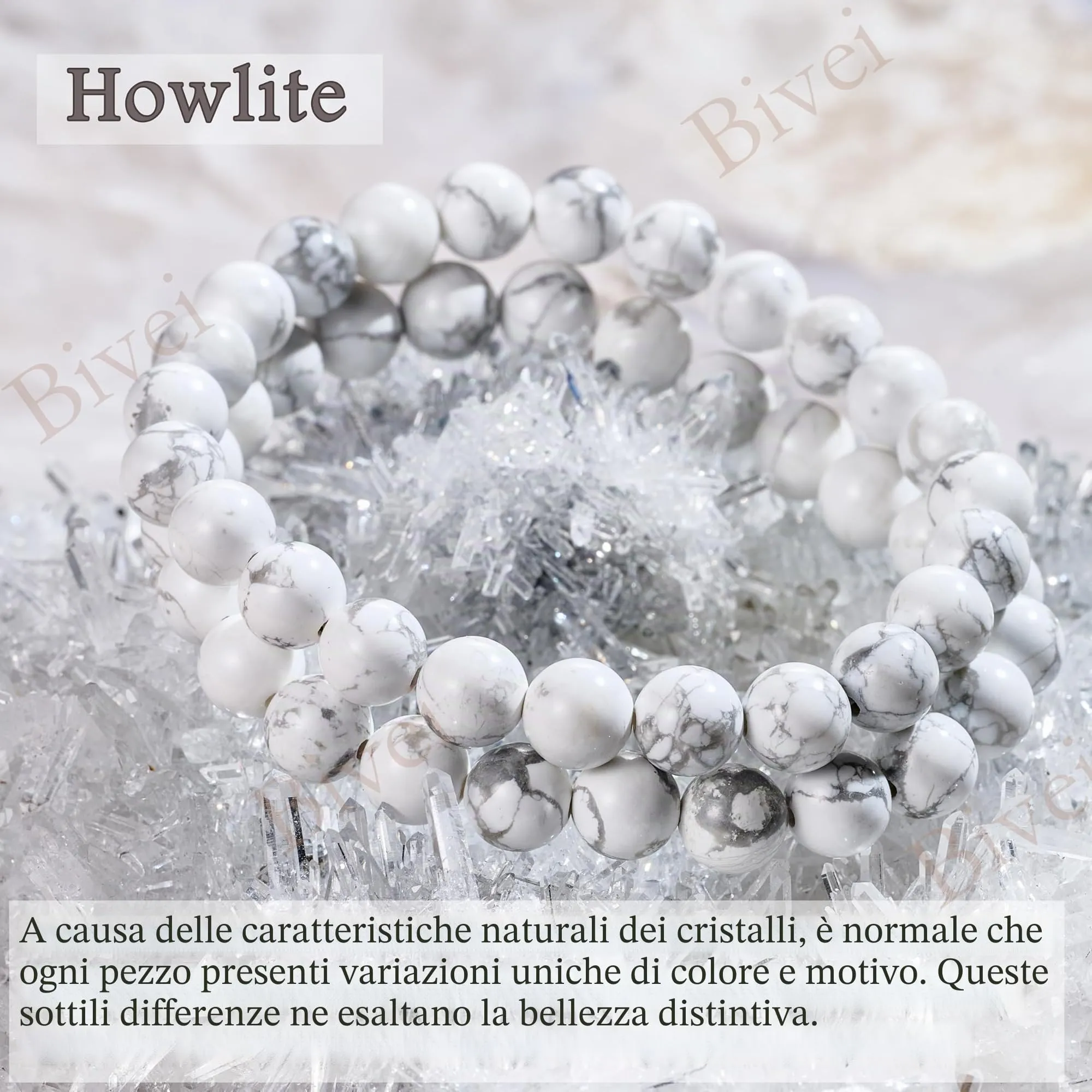 Bivei Bracciale Donna Pietre Naturali Howlite 8 mm, 17 cm - immagine 5