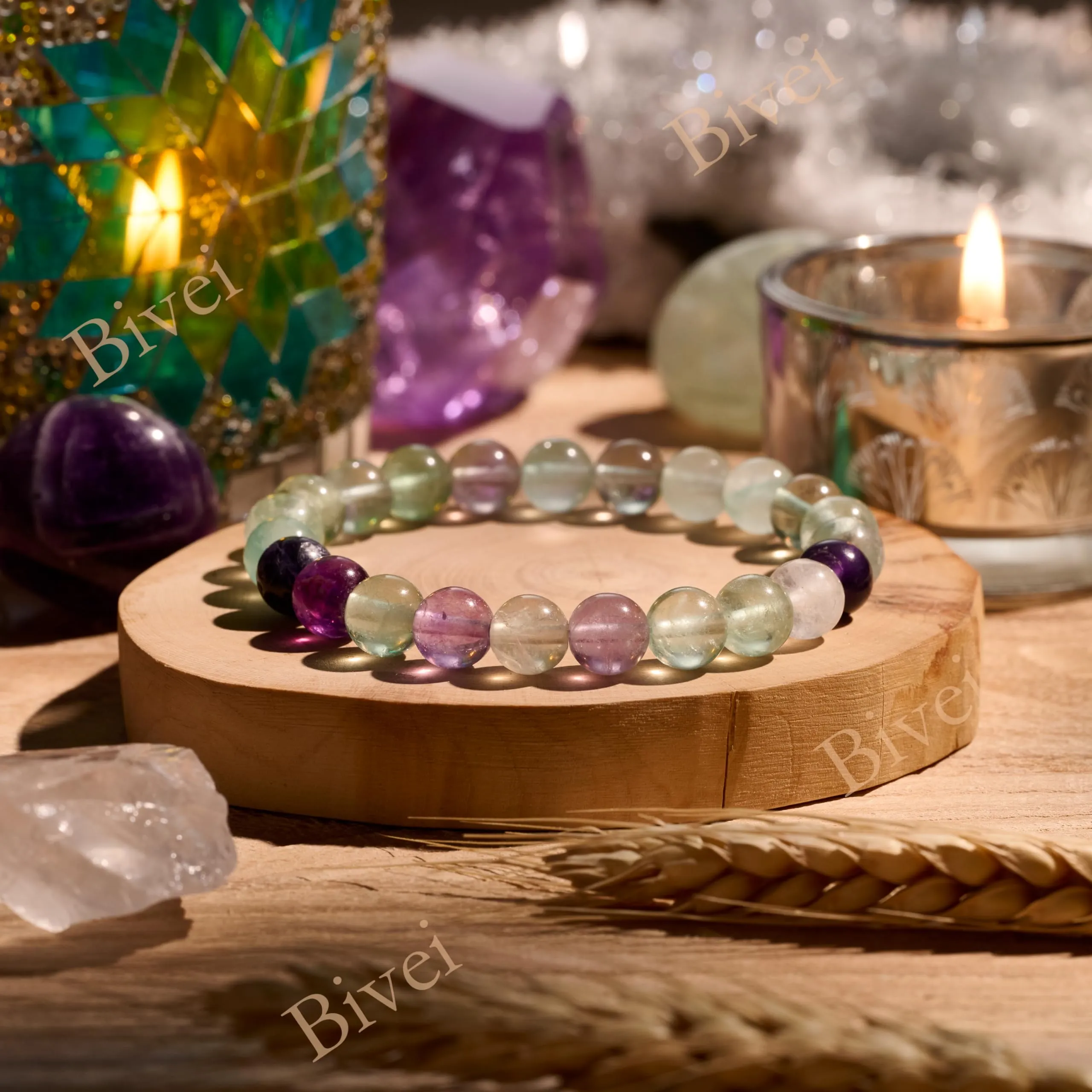 Bivei Bracciale Donna Pietre Naturali Fluorite 8 mm, 21 cm - immagine 4