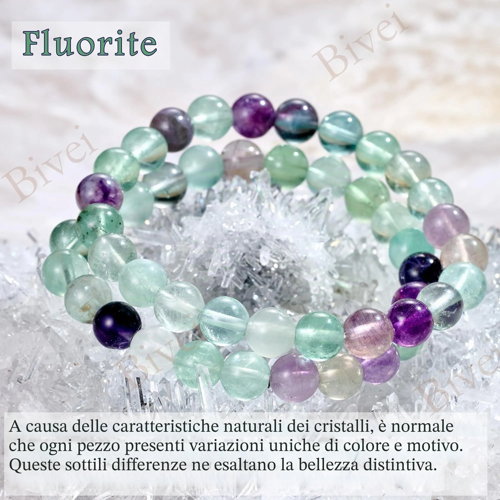 Bivei Bracciale Donna Pietre Naturali Fluorite 8 mm, 21 cm - immagine 5