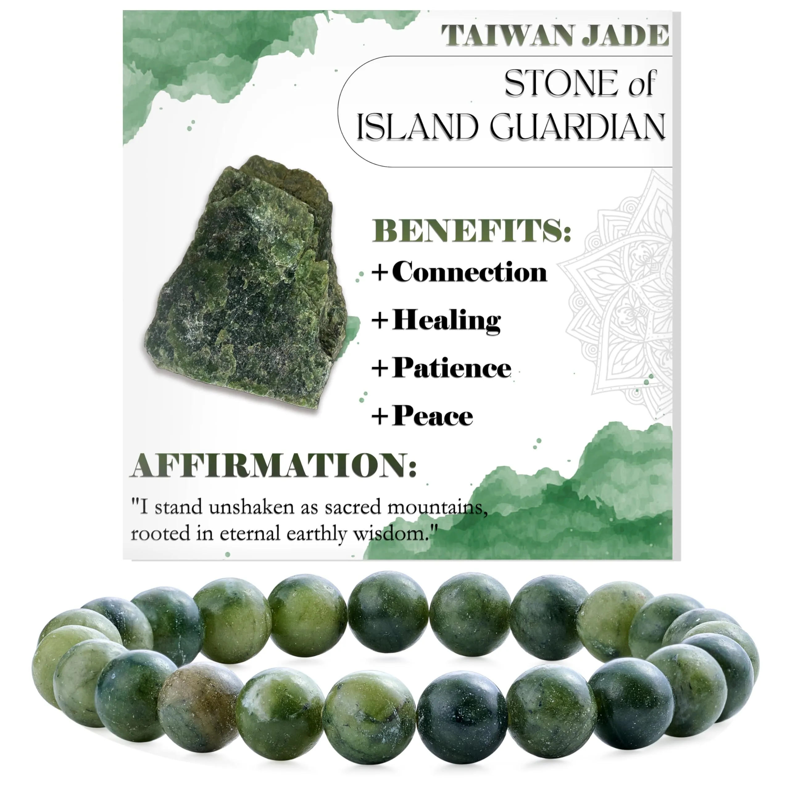 Bivei Bracciale Donna Pietre Naturali Jade di Taiwan 8 mm, 18,5 cm - immagine 1