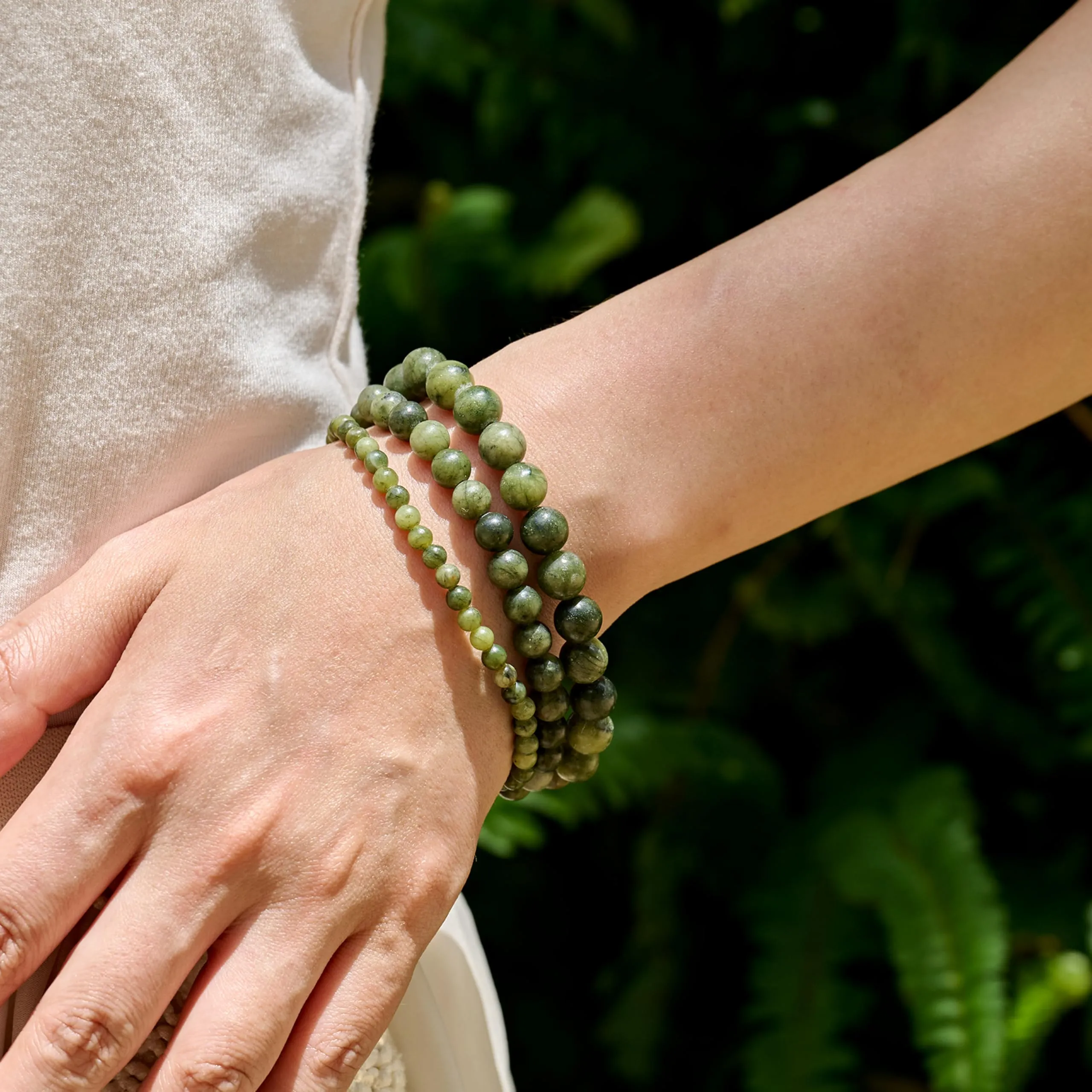 Bivei Bracciale Donna Pietre Naturali Jade di Taiwan 8 mm, 18,5 cm - immagine 3