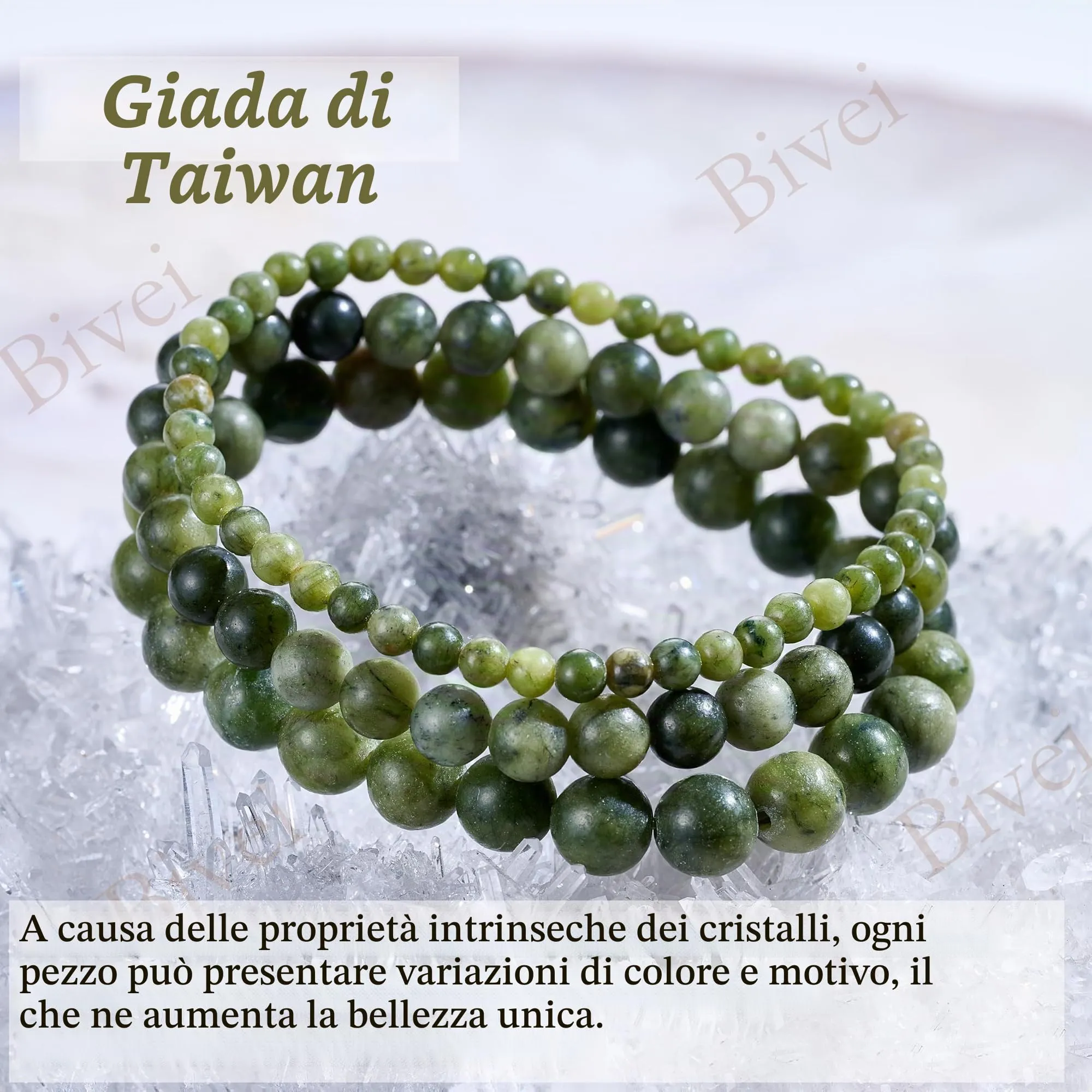 Bivei Bracciale Donna Pietre Naturali Jade di Taiwan 8 mm, 18,5 cm - immagine 5