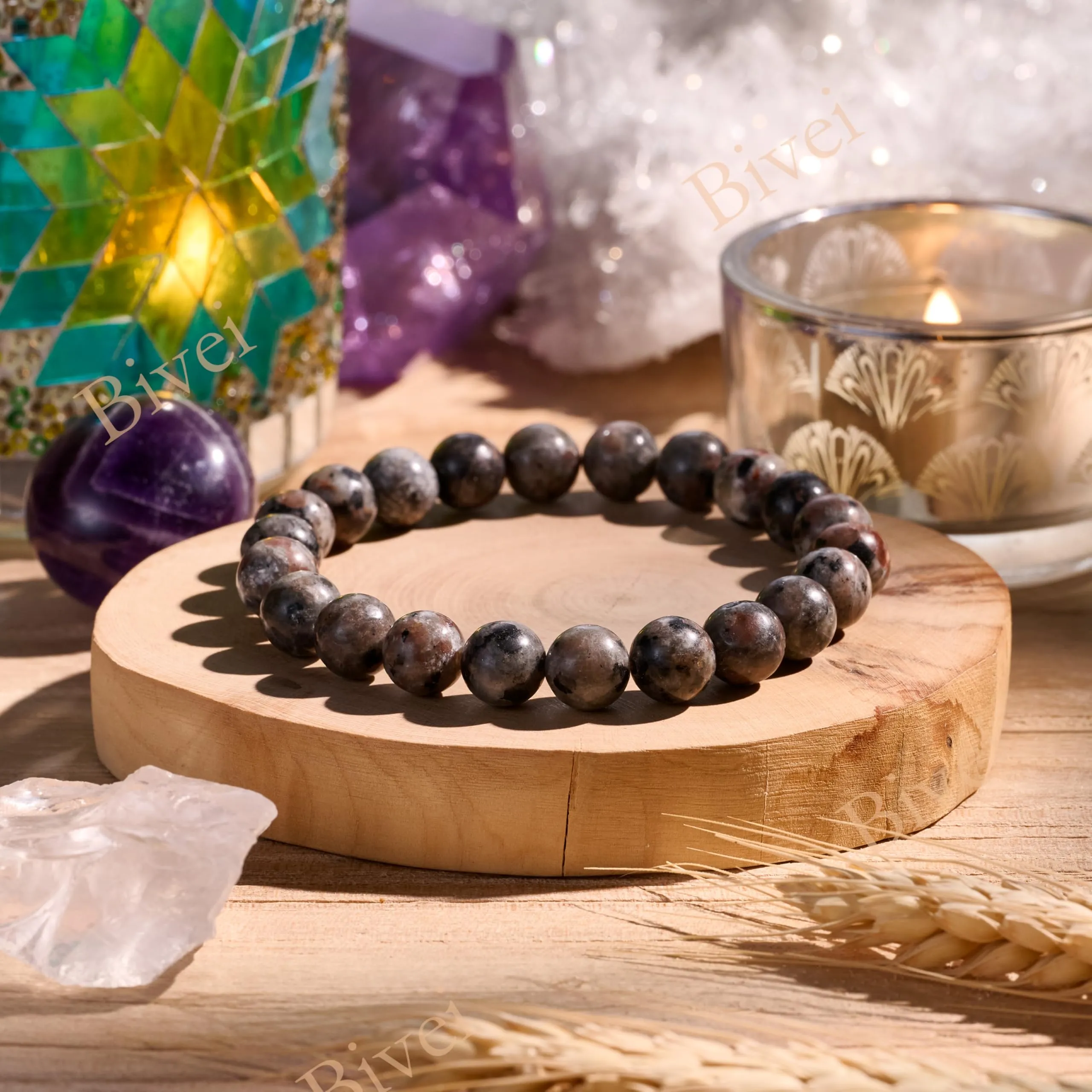 Bivei Bracciale Donna Pietre Naturali Yooperlite 8 mm, 18,5 cm - immagine 4