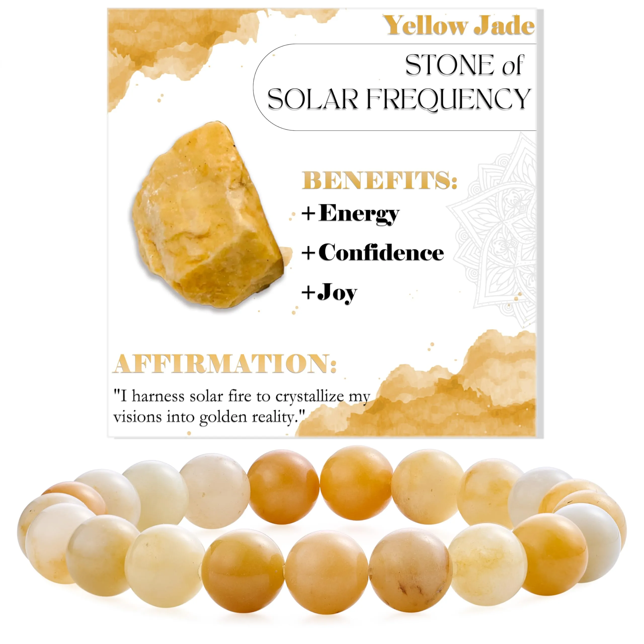 Bivei Bracciale Donna Pietre Naturali Jade Giallo 8 mm, 18,5 cm - immagine 1