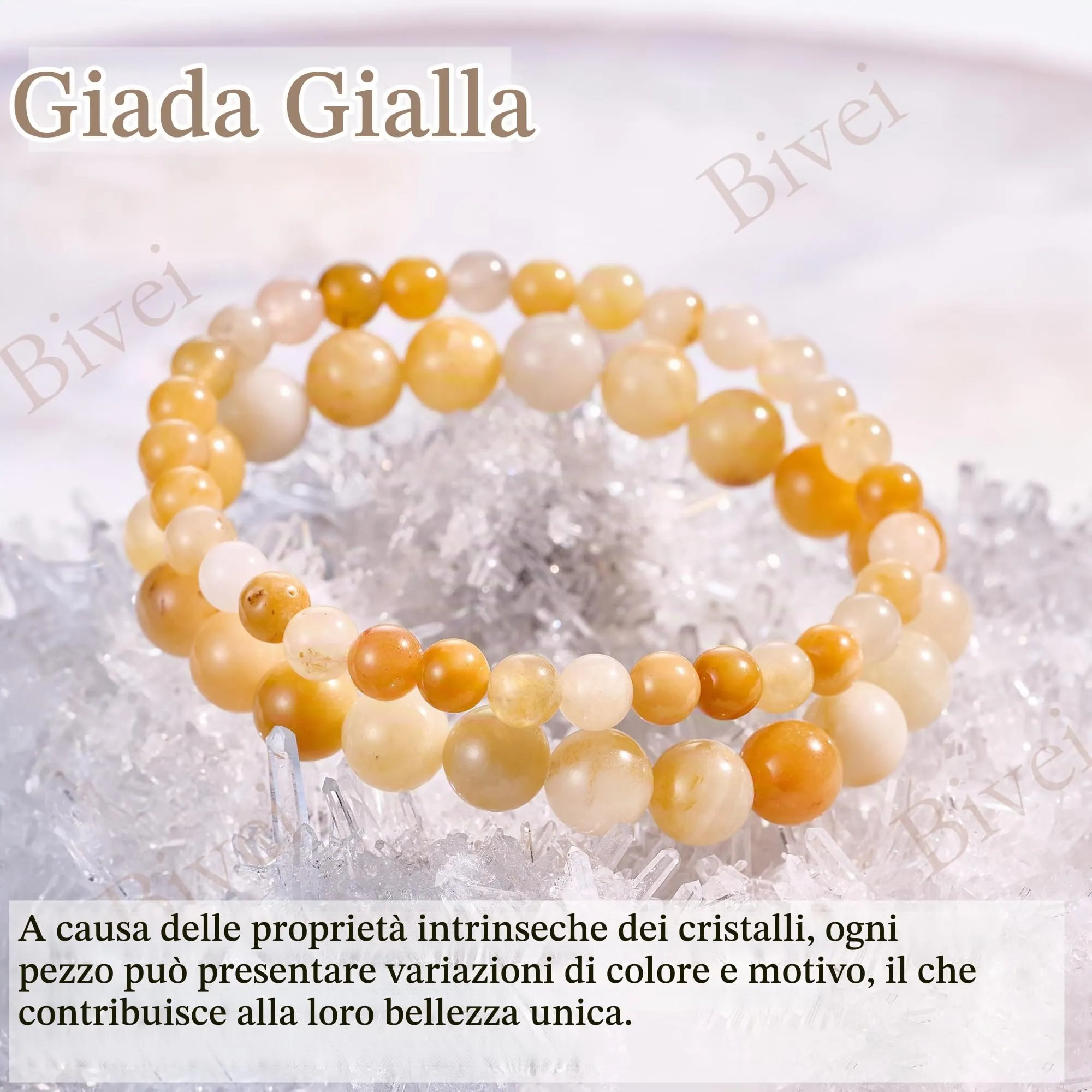 Bivei Bracciale Donna Pietre Naturali Jade Giallo 8 mm, 18,5 cm - immagine 5