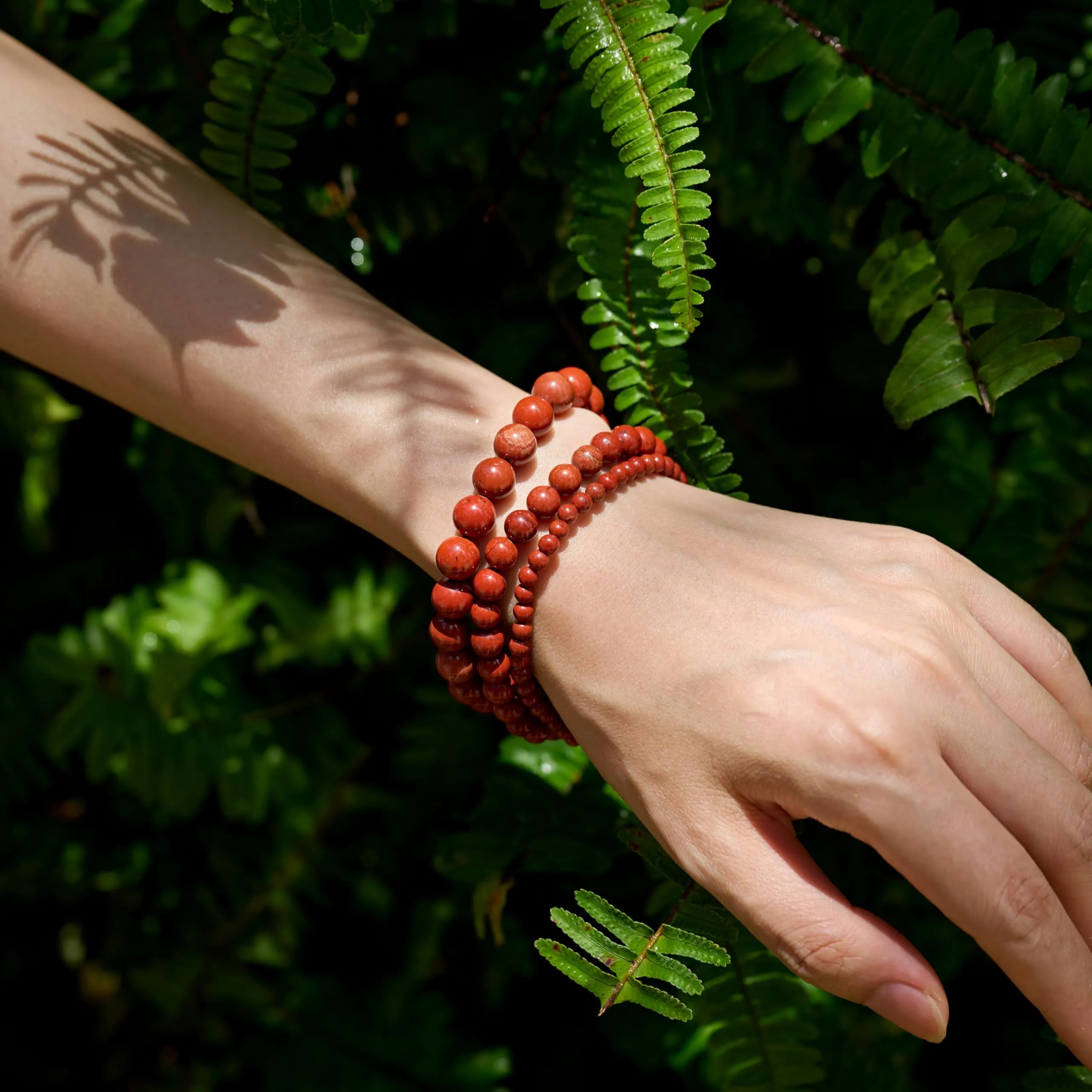 Bivei Bracciale Donna Pietre Naturali Jaspe Rosso 8 mm, 18,5 cm - immagine 2