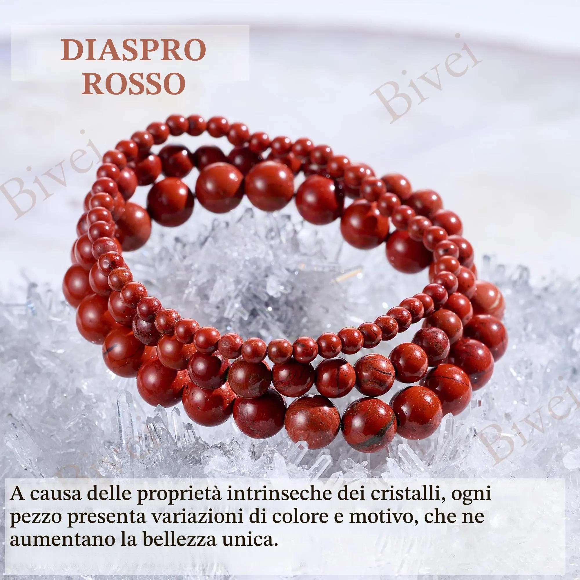 Bivei Bracciale Donna Pietre Naturali Jaspe Rosso 8 mm, 18,5 cm - immagine 5