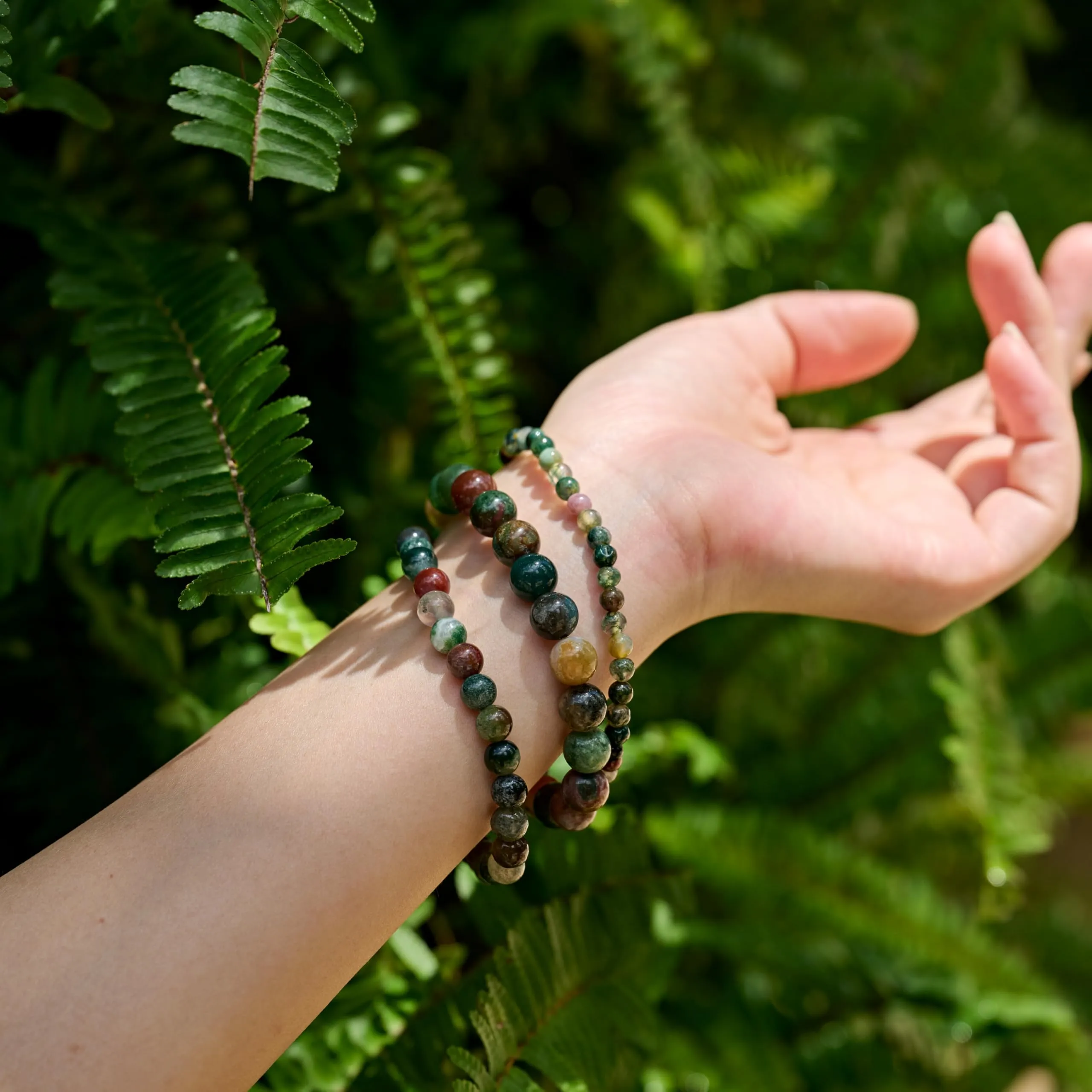 Bivei Bracciale Donna Pietre Naturali Agata Indiana 8 mm, 18,5 cm - immagine 2