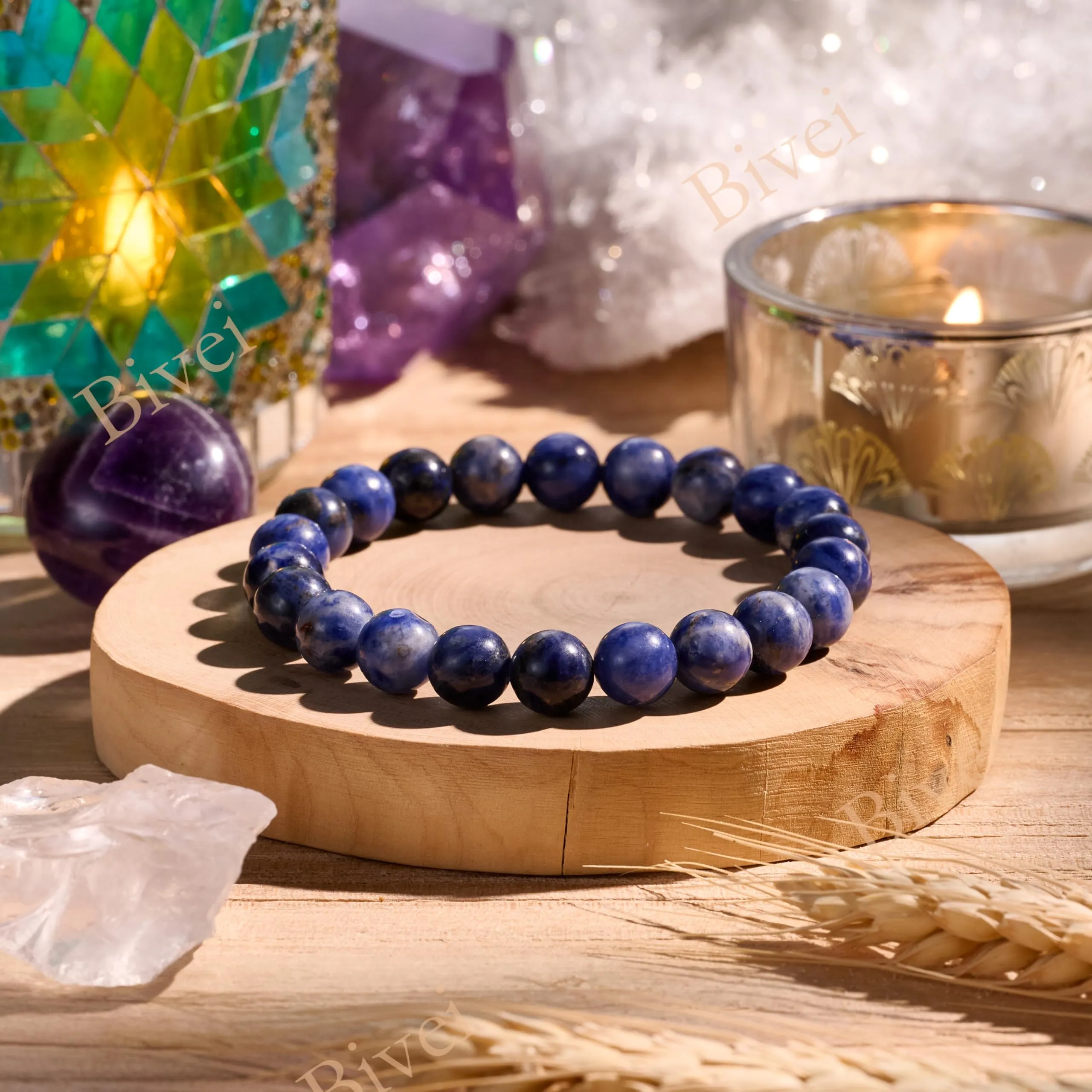 Bivei Bracciale Donna Pietre Naturali Sodalite 8 mm, 18,5 cm - immagine 4