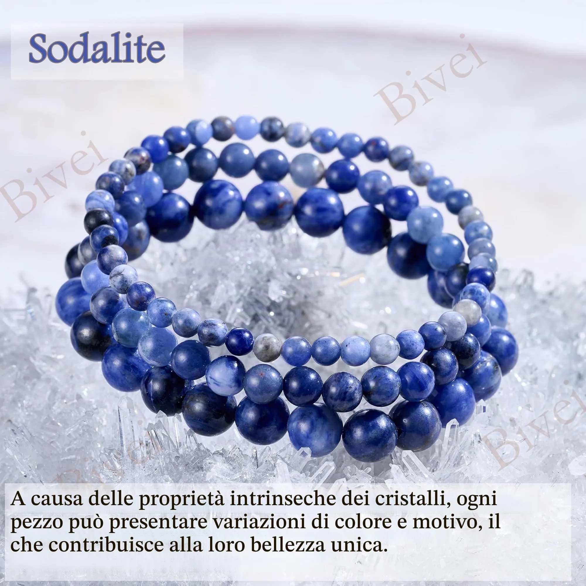 Bivei Bracciale Donna Pietre Naturali Sodalite 8 mm, 18,5 cm - immagine 5